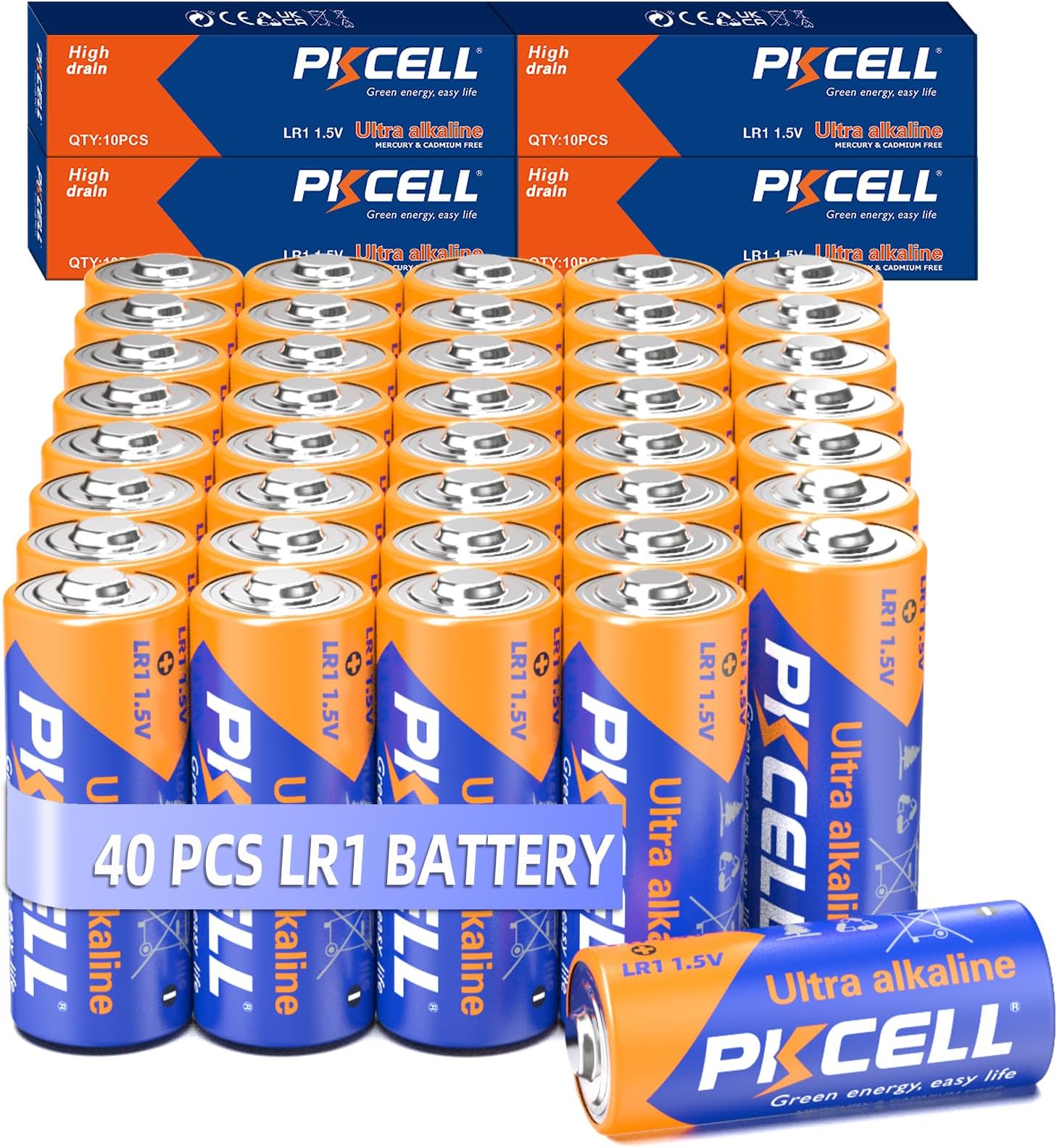 PKCELL N Size 1.5V Alkaline Batteries, 40 Pack Ultra Long-Lasting MN9100/E90/LR1 Medical Battery for Medical Devices, GPS Trackers, Flashlights, Key Fobs, 10-Year Shelf Life