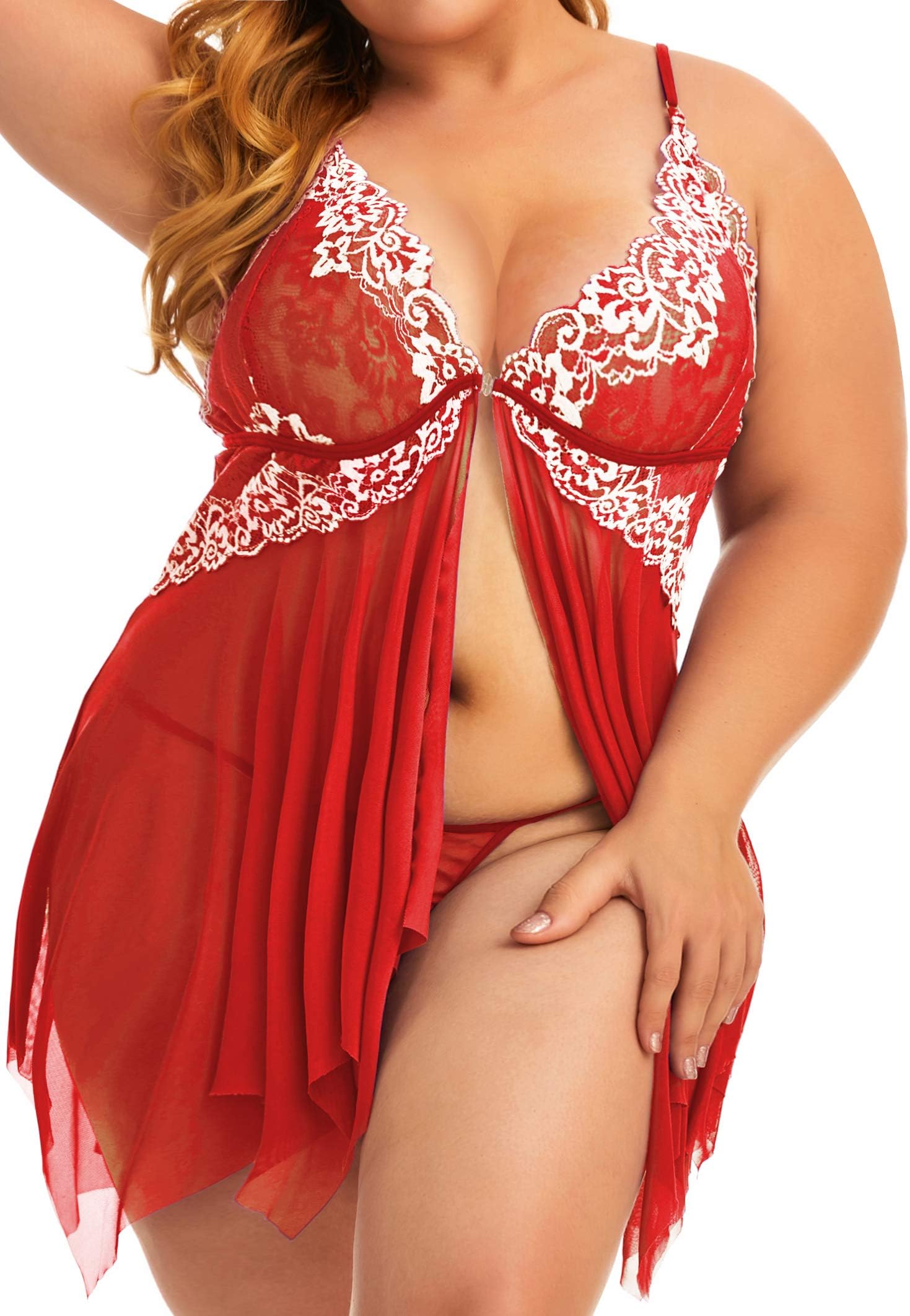 Plus Size Lingerie for Women Sleepwear Set Lace Babydoll Chemise XL-6XL