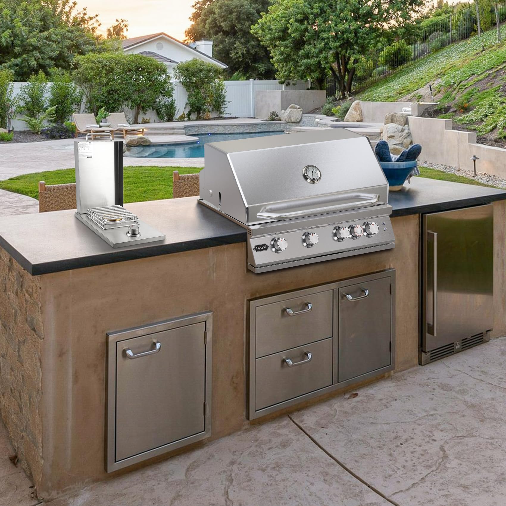 Hygrill - Quemador lateral integrado de acero inoxidable para isla de barbacoa al aire libre, cocina al aire libre, propano líquido, gris 7