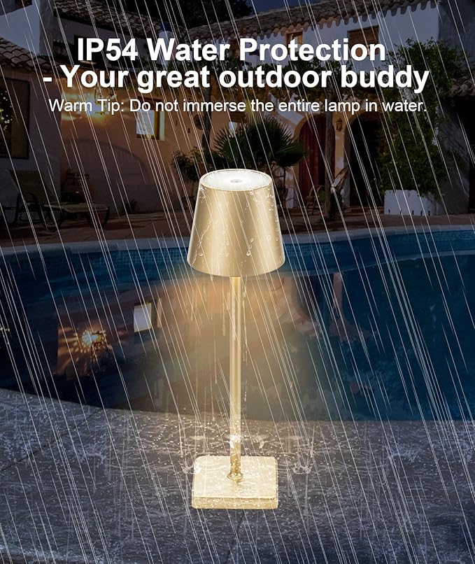 HASUN HASUN Cordless Table Lamp, LED Rechargeable Desk Lamp, 5200mAh Battery Table Light, Aluminum Shell, 3 Color Stepless Dimming for Outdoor/Patio/Camping Gold 2Pack photo 6