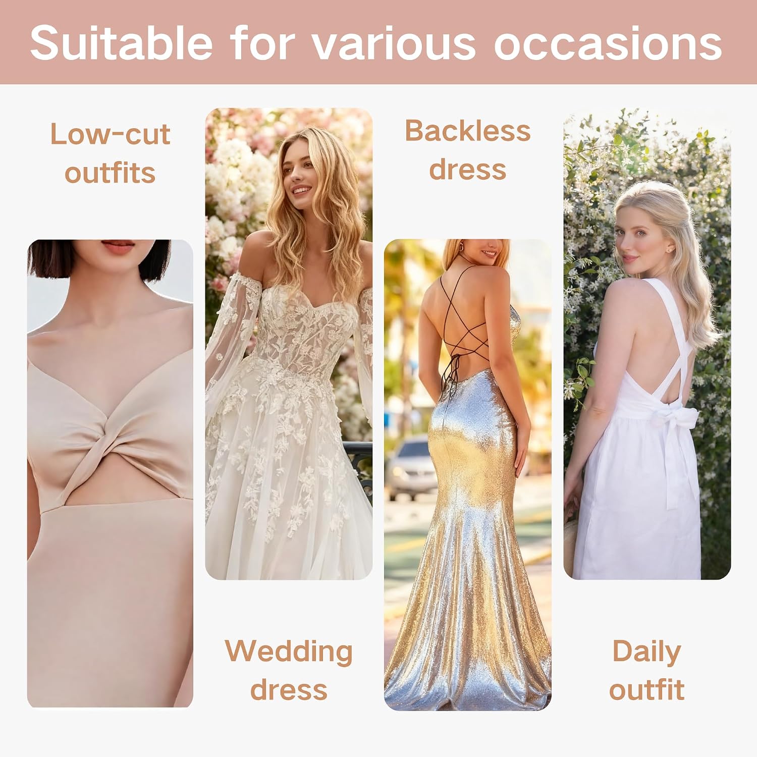 2 Pairs Adhesive Sticky Push up Strapless Invisible Stick on Bra for Women Reusable Silicone Bra for Backless Dress
