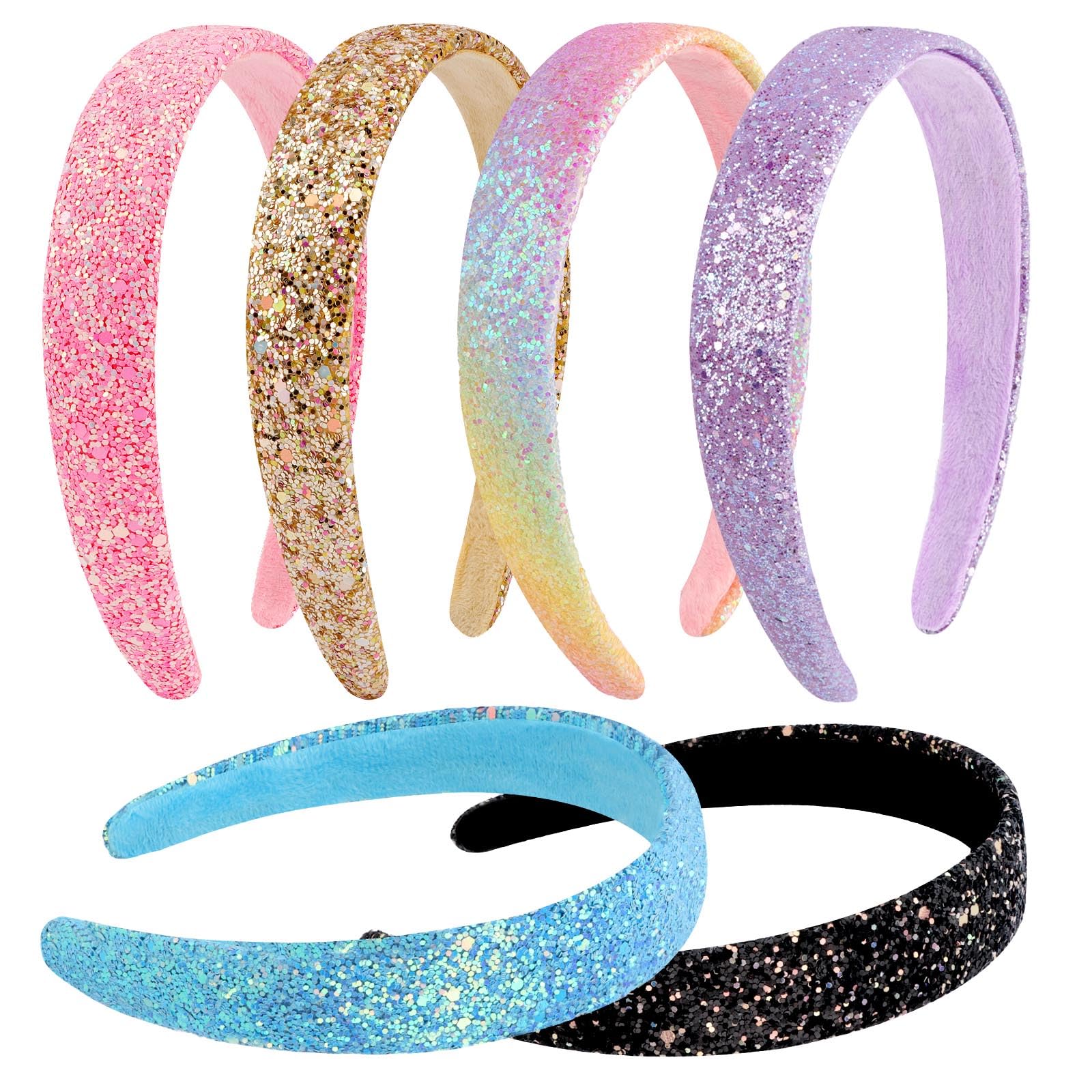 Diademas para niñas, 6 diademas con purpurina arcoíris para mujeres y niñas, diadema brillante dorada, rosa, azul, morado, diademas brillantes para niñas, accesorios para el cabello para