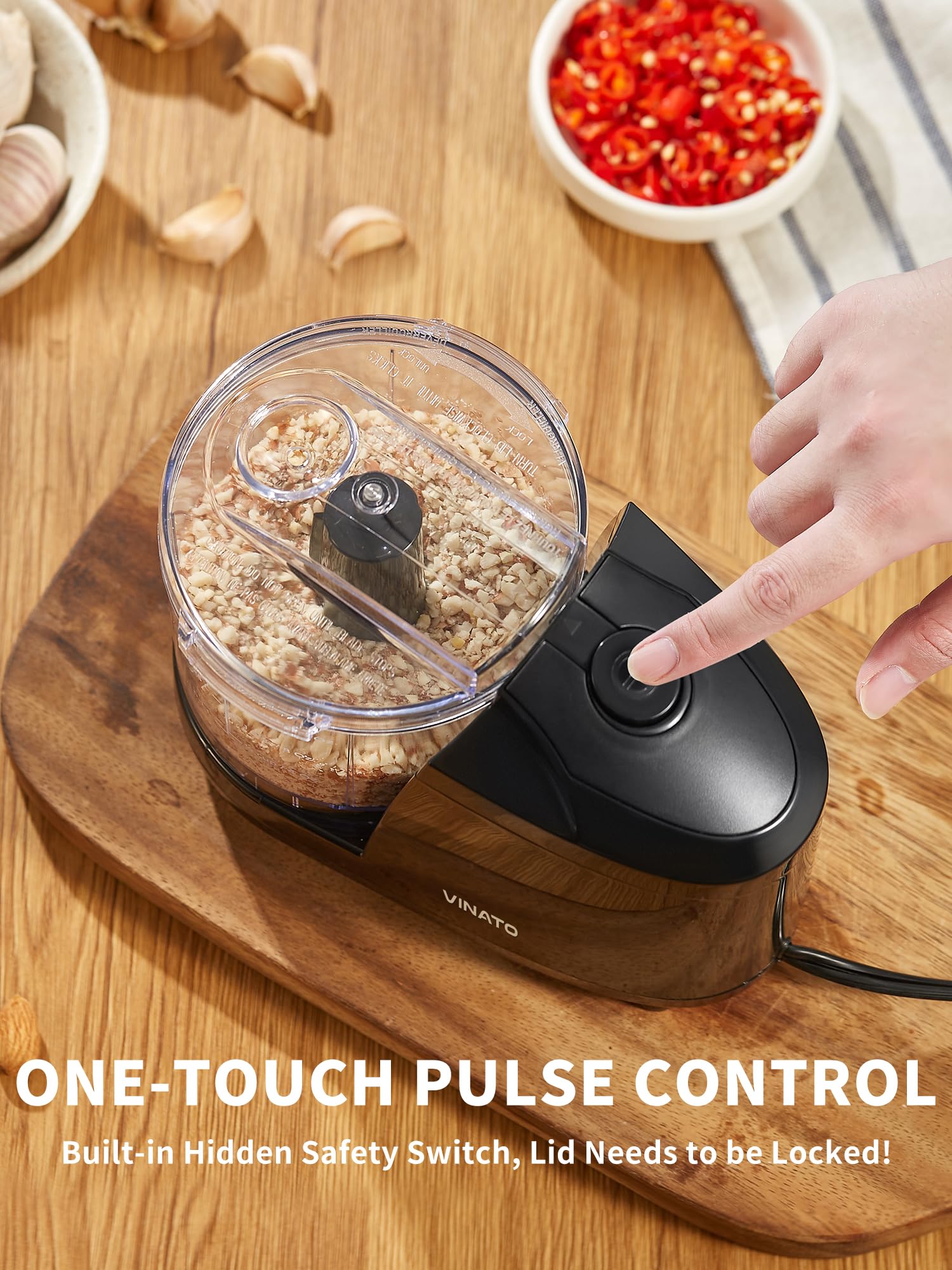 VINATO Tritacarne da Cucina Elettrico, con Capacità di 350 ml, Mini Tritatutto Multifunzionale per Macinare Carne, Cipolle, Frutta e Verdura