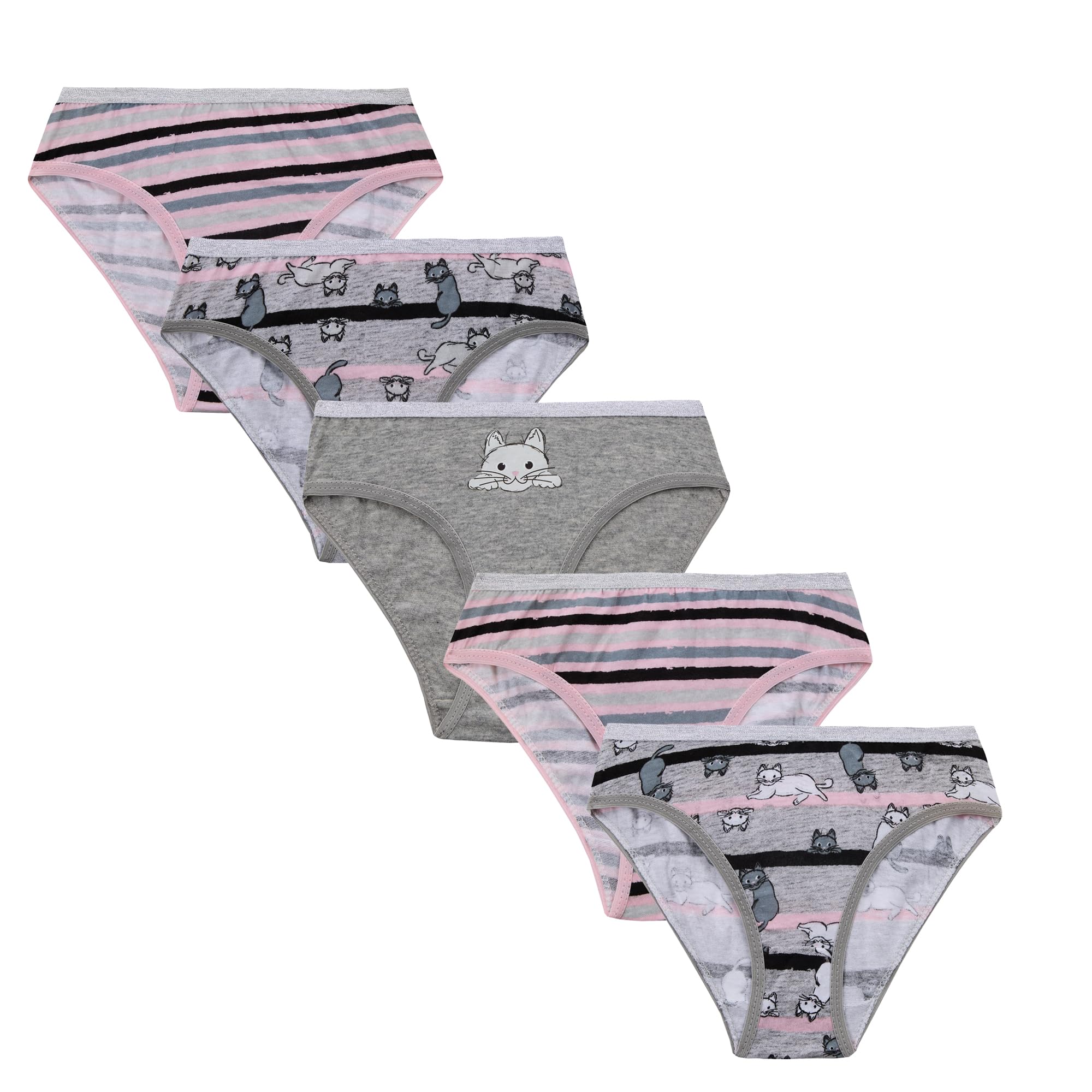 Metzuyan Girls Cats - 5 Pairs Ws-Ss25 Kids 5 Pairs Briefs Underwear 100% Novelty Multipack Grey Cats 4-5 Years