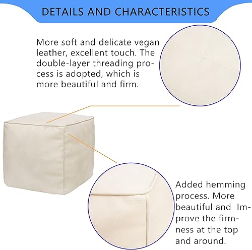Miniatura 14 de Thgonwid Unstuffed - Puf cuadrado hecho a mano, funda otomana de piel sintética, taburete cuadrado de almacenamiento, dormitorio y sala de estar,