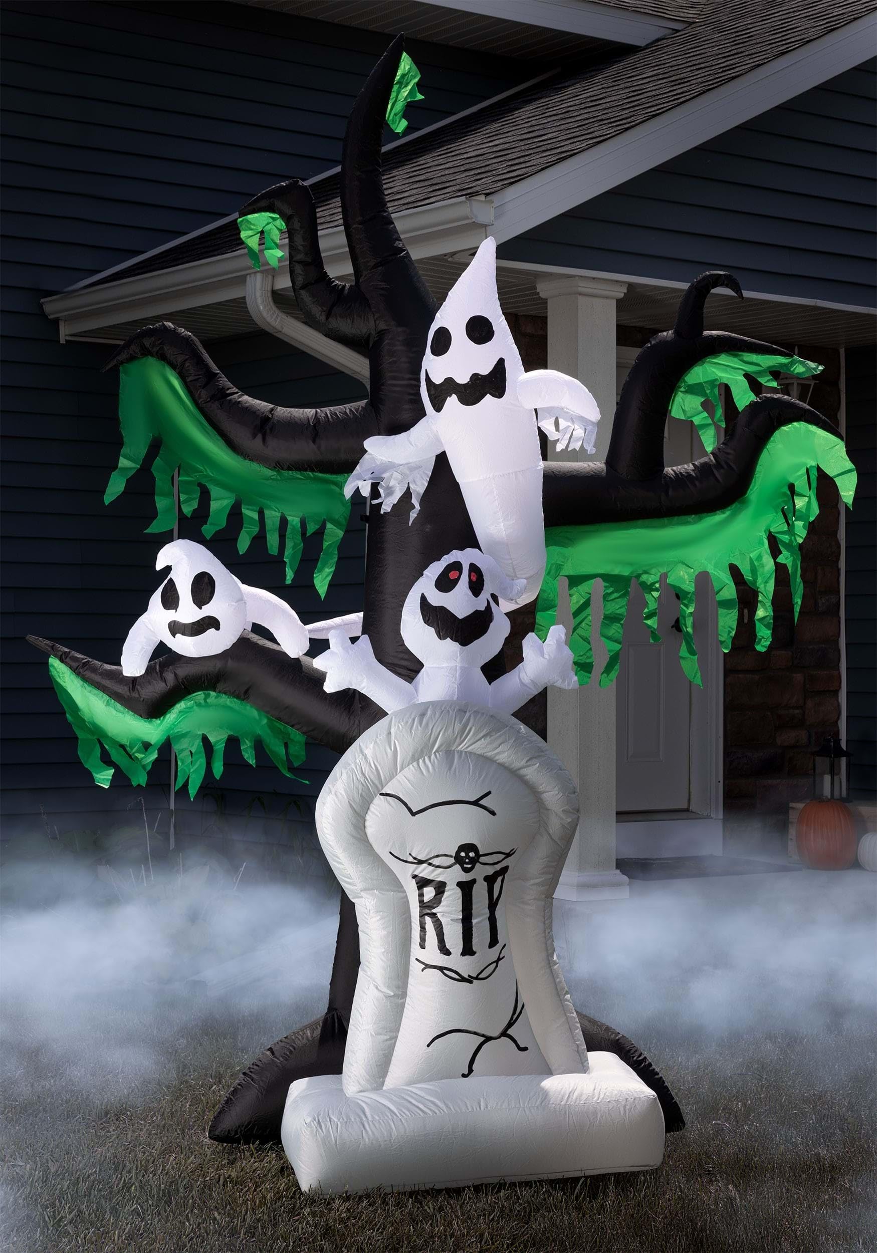 Arbre fantôme hanté gonflable Halloween avec pierre tombale décorative extérieure