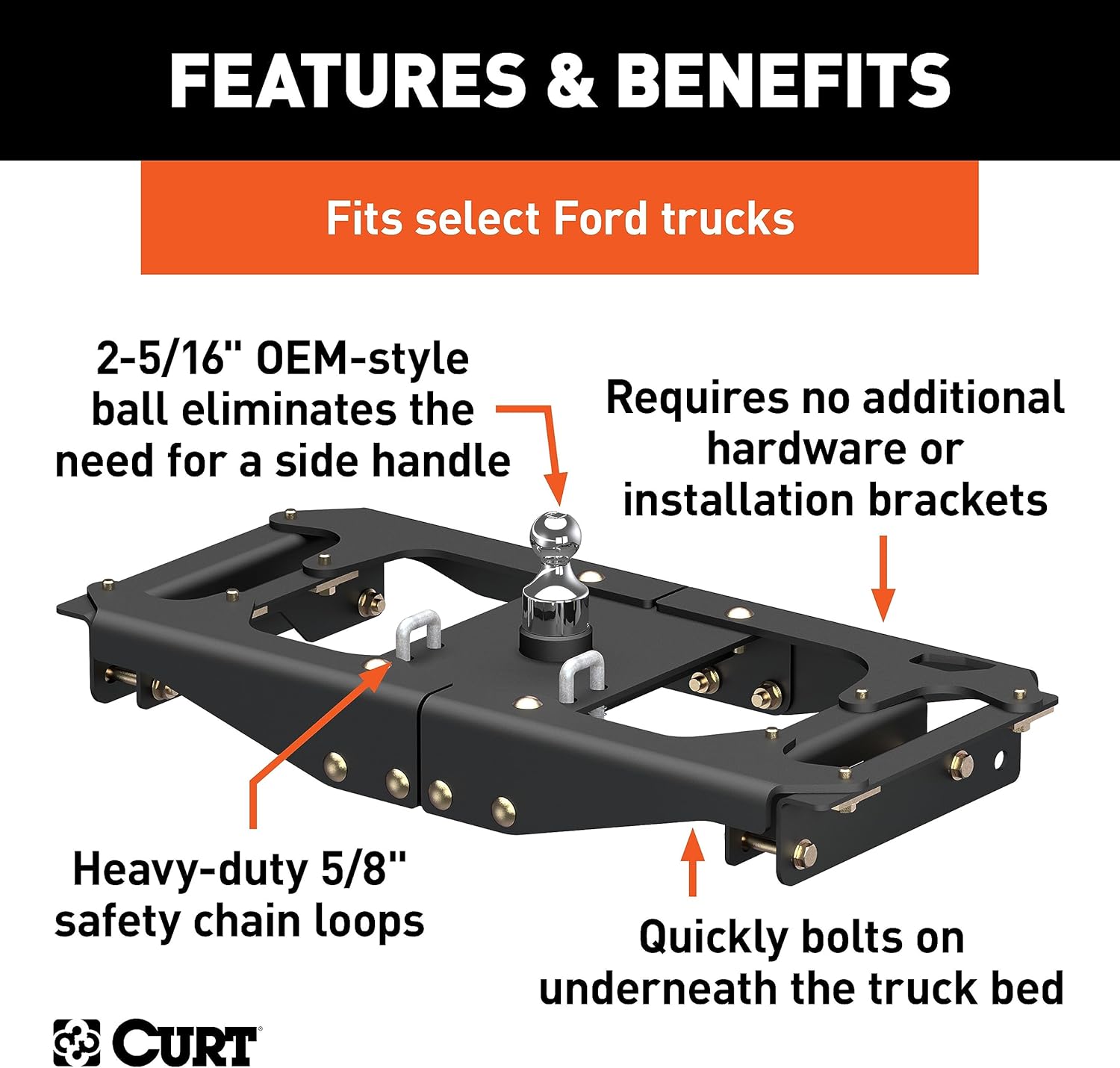 CURT 60702 Factory Original Equipment Style Gooseneck Hitch, 38,000 lbs. 2-5/16-Inch Ball, Compatible with Select F-250, F-350, F-450 Super Duty
