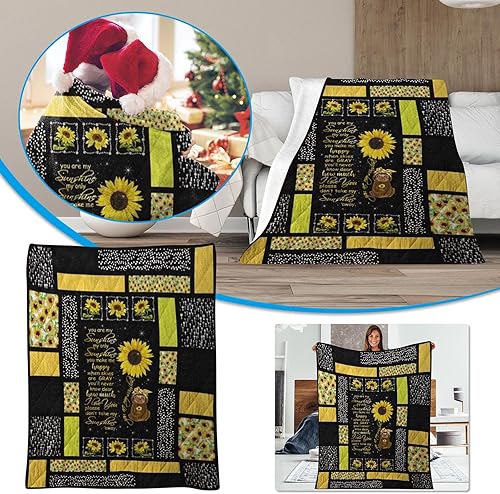 Miniatura 4 de Manta de forro polar Sherpa con diseño de girasol, manta para decoración del hogar, manta cálida de franela suave para sofá