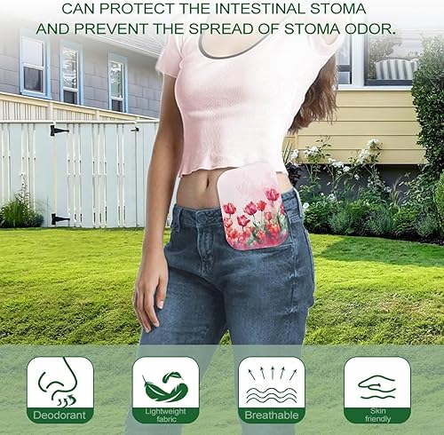 Miniatura 4 de Rnyleeg Fundas de bolsa de ostomía de tulipán rosa para mujer, fundas elásticas para bolsas de ostomía con cierre, suministros de colostomía