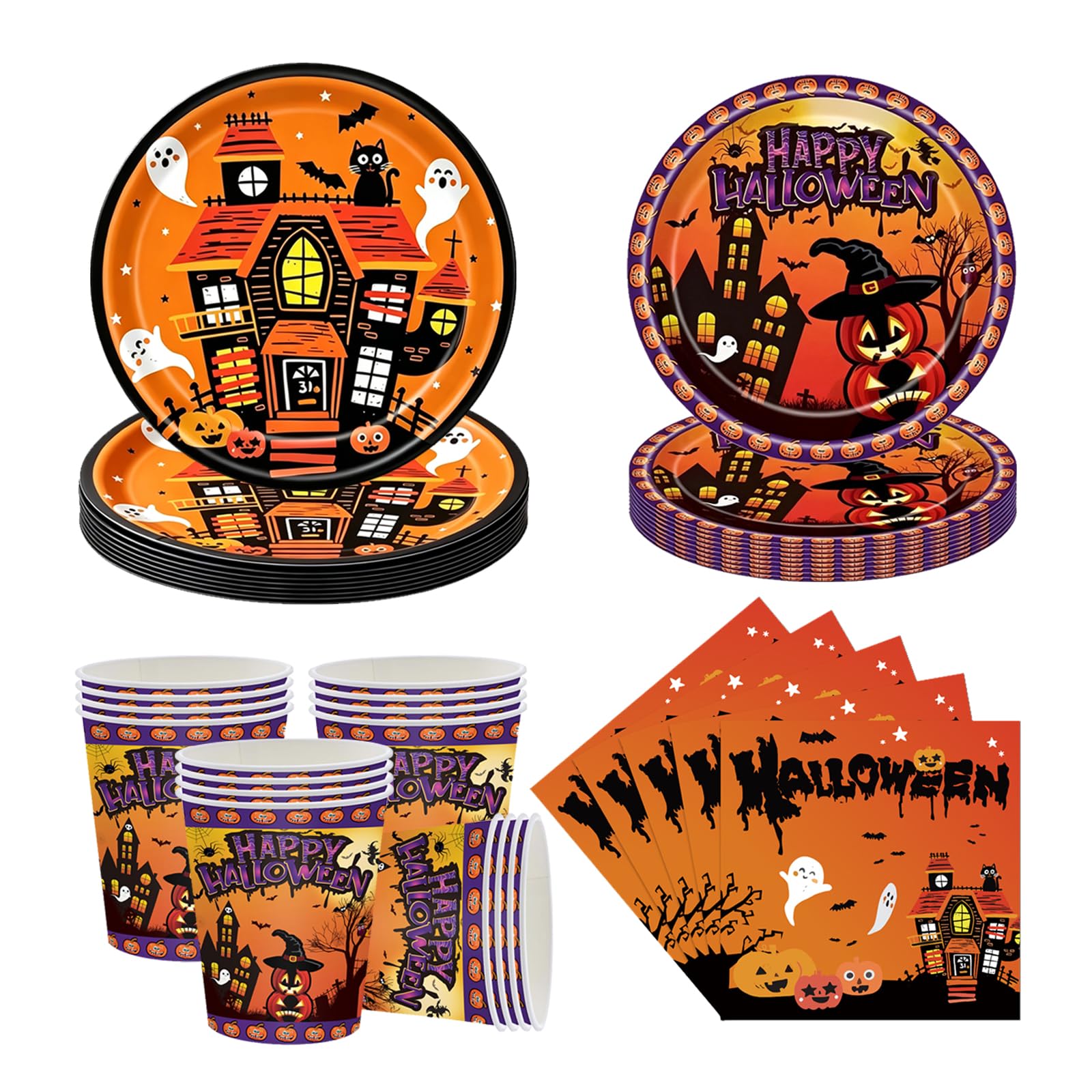 KUKUTrue® Halloween Pumpkin Paper Cutlery Set 20 Guests