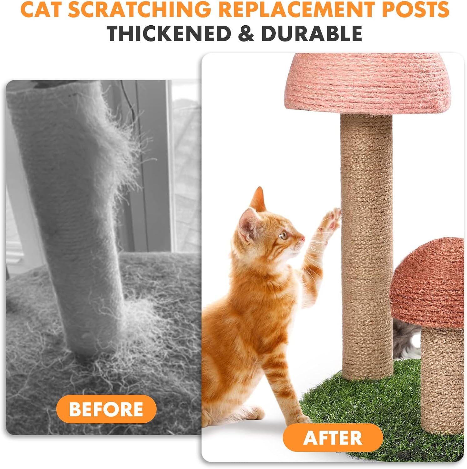 PowerKing Thick Natural Sisal Replacement Scratching Post,15.7" Length, 4.5" Thick, 2Pcs M8 Cat Scratch Post Refill Poles, Ideal for Refurbishment, Includes Screws, Natural
