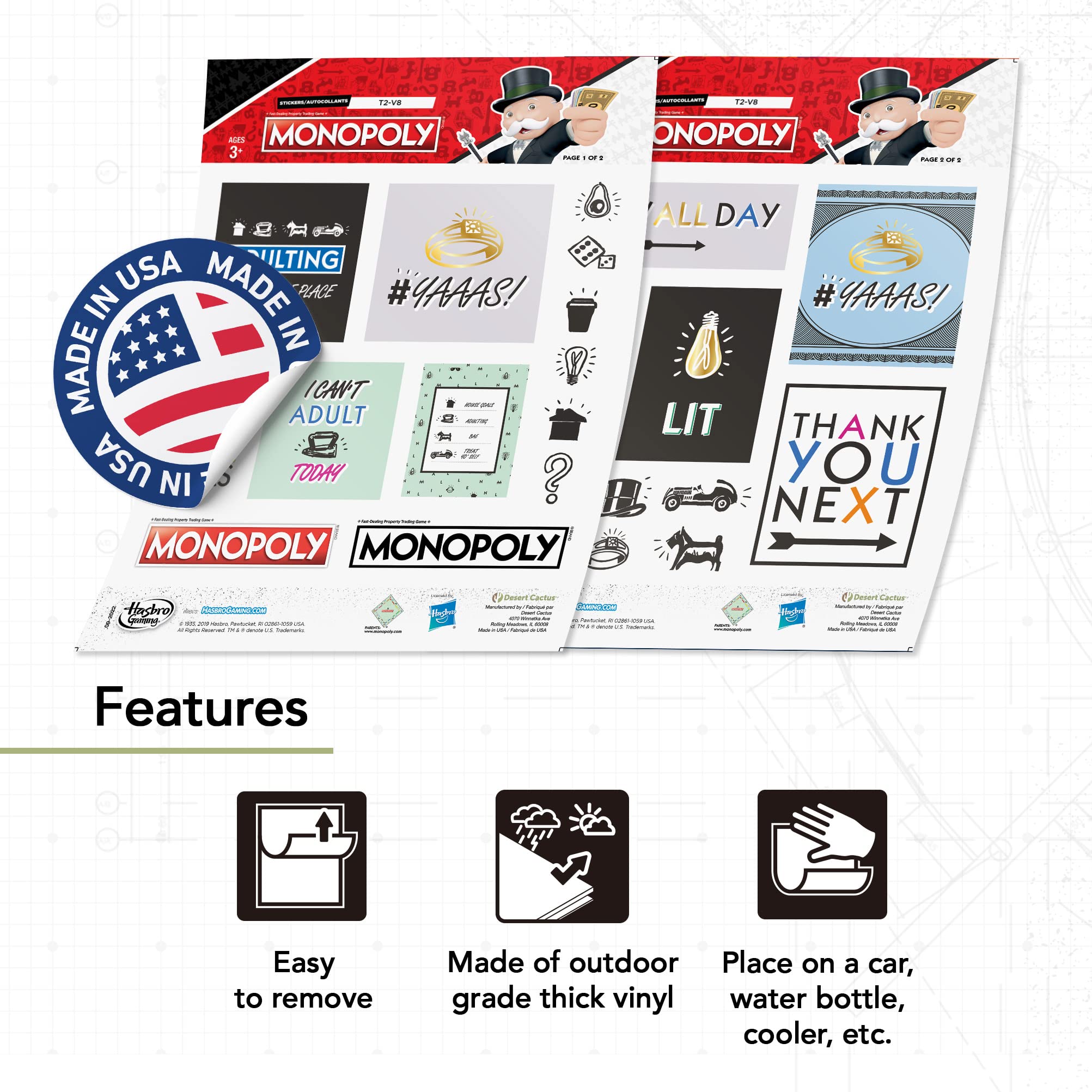 Desert Cactus Monopoly Sticker Pack - 9 Vinyl Decals For Laptop, Car, Water Bottle (2-6 Inch Sizes) - View #12