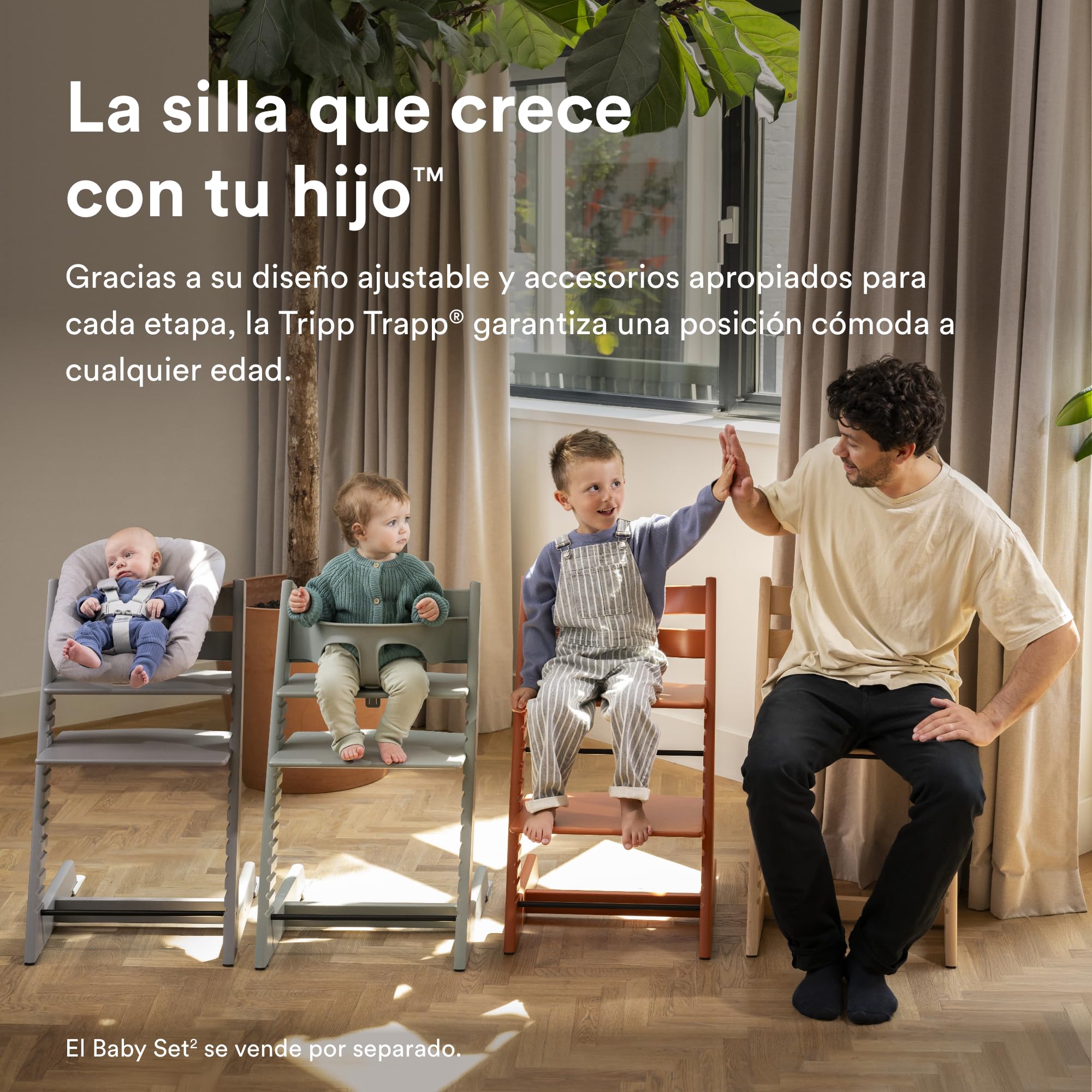 Silla Tripp Trapp de Stokke (Heather Mauve) con Newborn Set (Grey) - Para recién nacidos hasta 9 kilos - Acogedor, seguro y fácil de usar