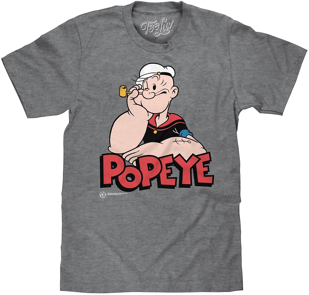 Tee Luv Men's Retro Popeye Cartoon Character Shirt, Graphite