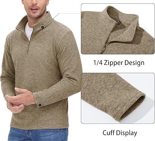 Miniatura 3 de MAGCOMSEN Camisas para hombre con cremallera de 14, sudadera de forro polar de peso medio, manga larga, sudaderas atléticas