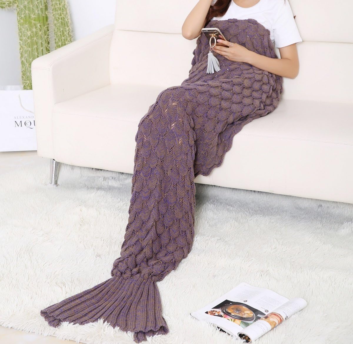 FADFAY Soft Mermaid Tail Blanket for All Year Mermaid Blanket for Adult35''*76'' Coffee