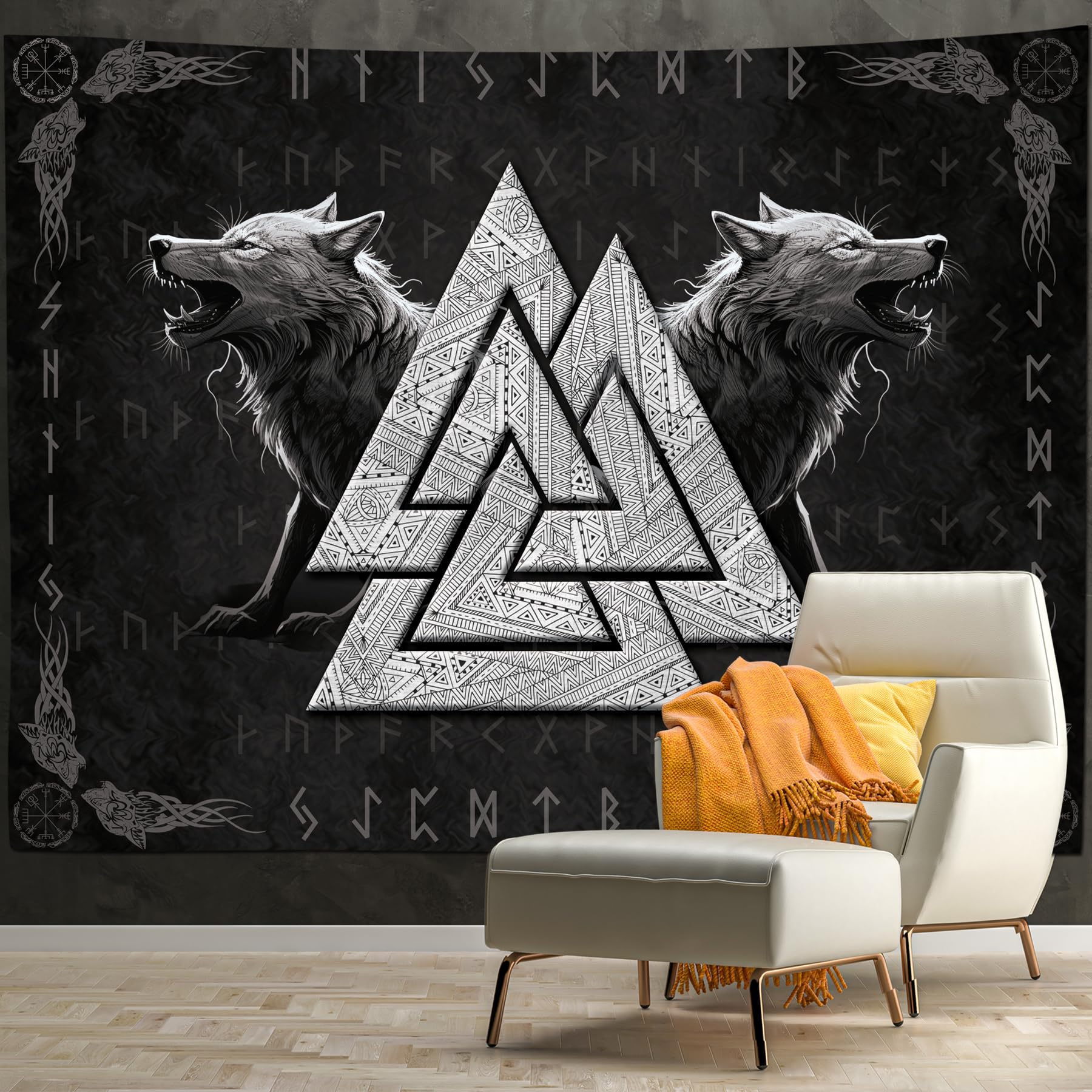 Arsey MitologíA Nórdica Vikingo Tapiz Decorativo Pared Valknut Cuervo Art Wall Tapestry Meditation Rune Aesthetic Tapiz