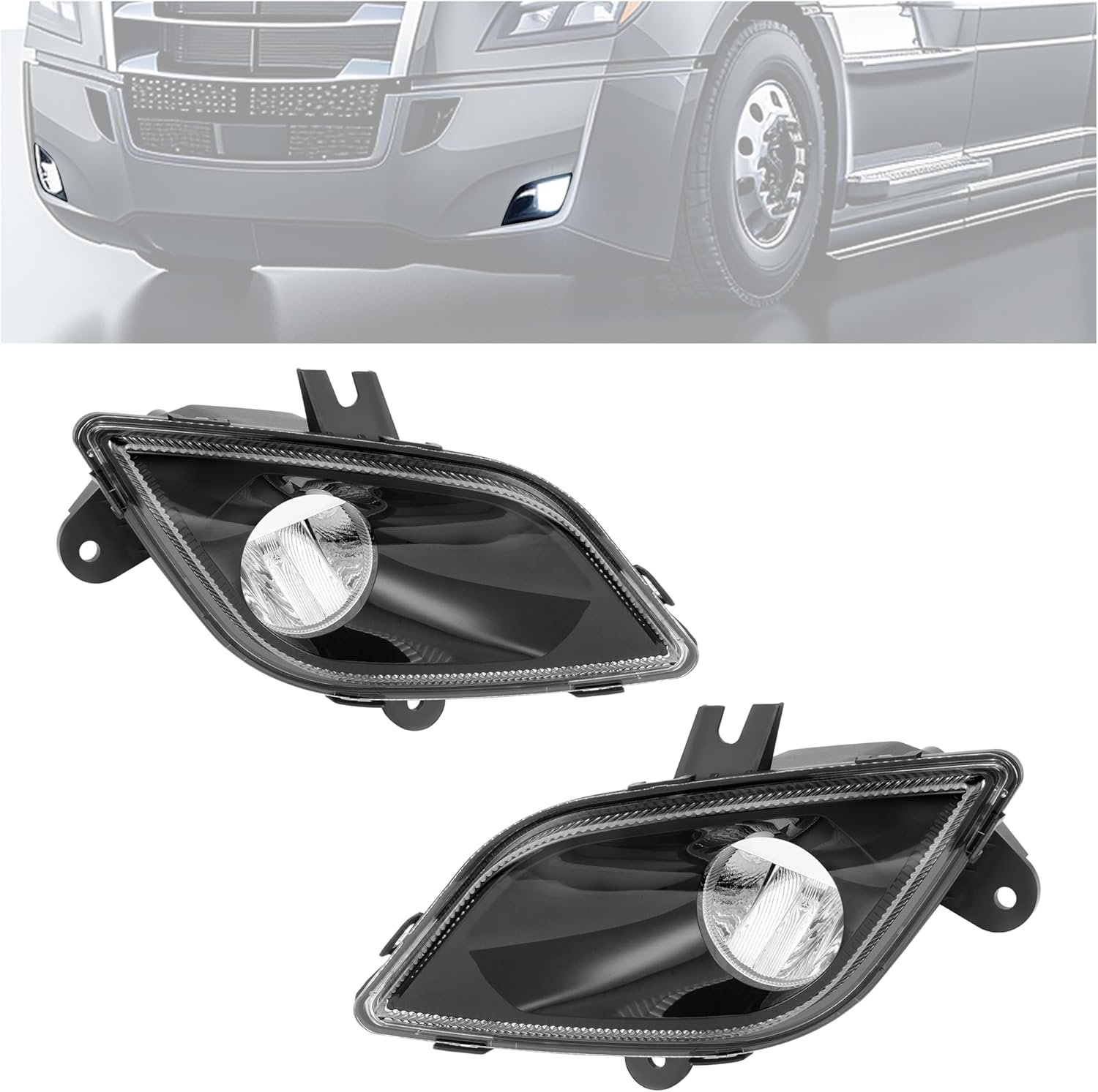HECASA Pair Full LED Fog Lights Compatible with 2018-2024 Freightliner Cascadia Front Bumper Fog Light Lamp DRL Clear Lens Black Housing Driver&Passenger Side Replacement for A6603653002 A6603653003