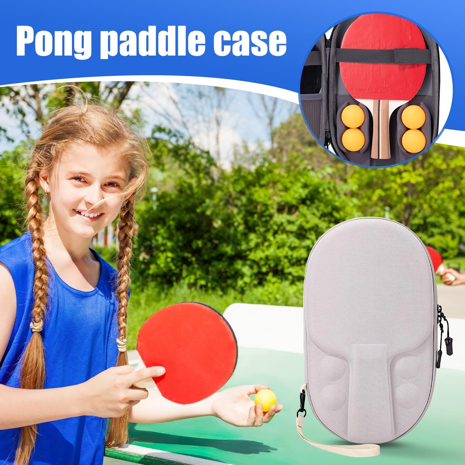 Paleta Tenis Mesa Carcasa Dura Protector Arañazos Portátil EVA Tela Oxford Capacidad 2 Palas 4 Bolas