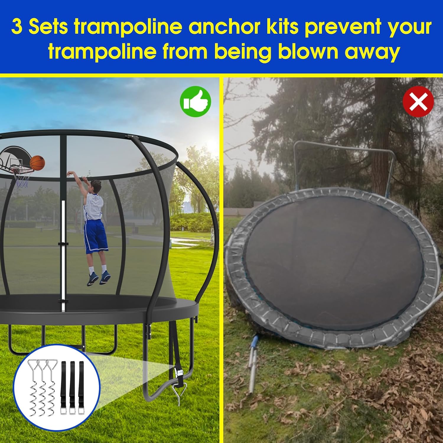 SKYUP 2026 Upgraded 8 10 12 14 15 16 FT 1500lbs Tranpoline for Kids and Adults with Light+Sprinkler+Socks, Recreational Tranpoline with Basketball Hoop, Ladder, ASTM Approved Tranpoline for 7-10 Kids