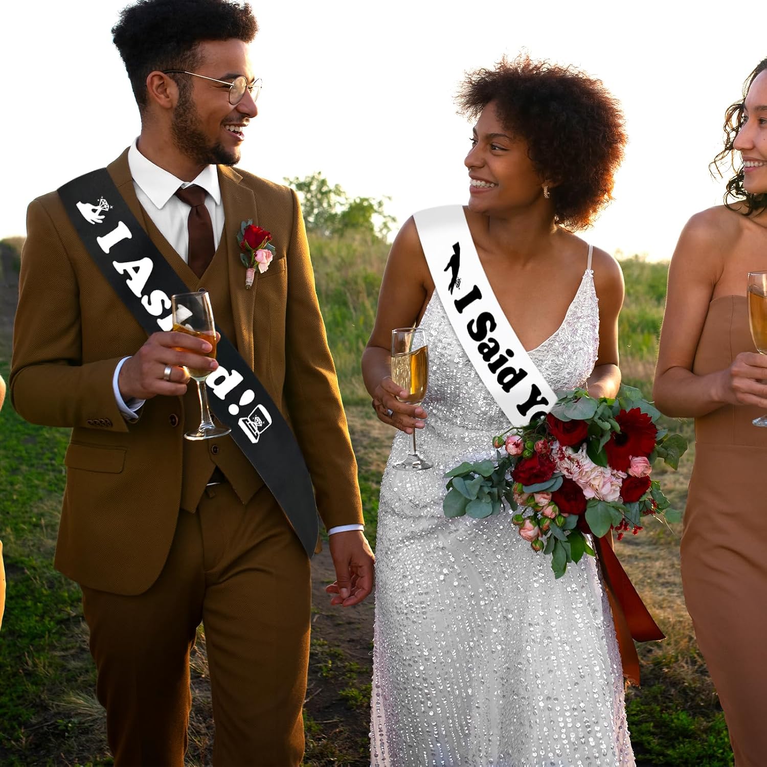 2 Pcs I Asked & I Said Yes Sashes for Bachelor & Bachelorette Party