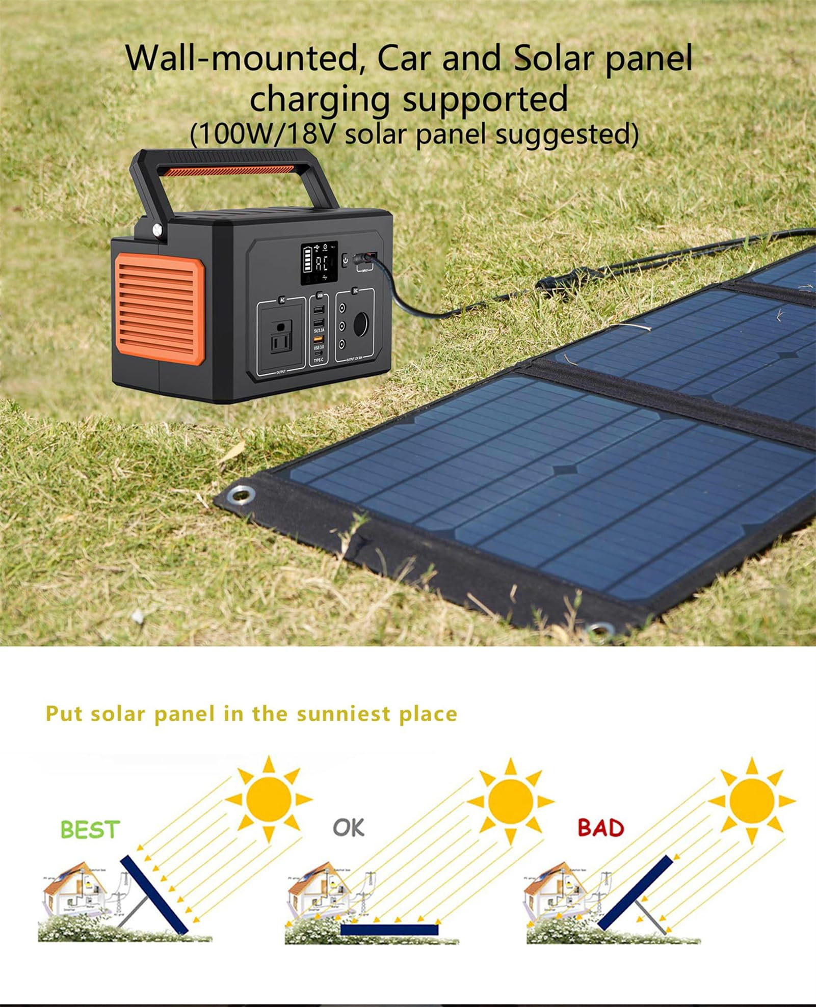 Stazione di Alimentazione Portatile da 400 W, 110 V/220 V, 404 Wh, generatore Solare, Batteria, Batteria di Backup per Campeggio, casa, Blackout