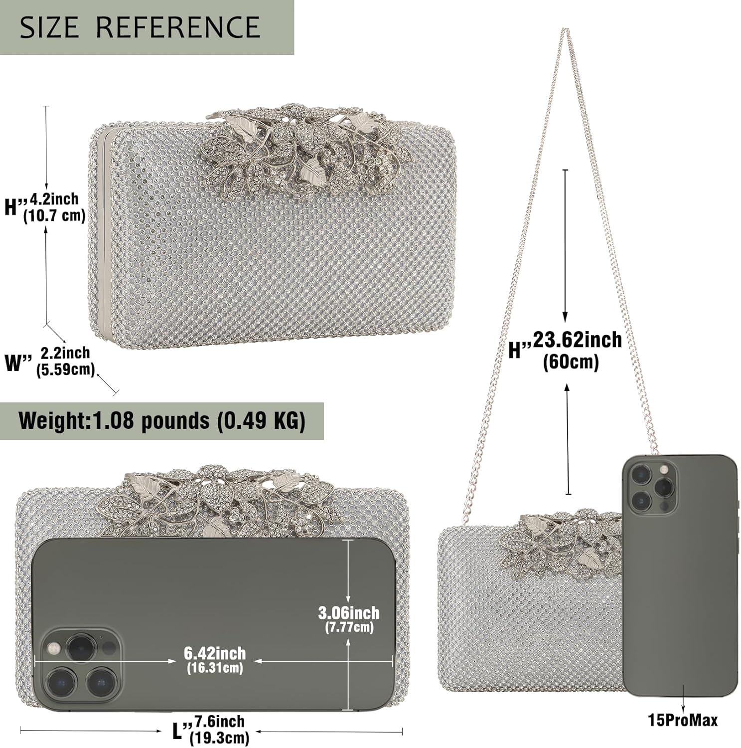 DEXMAY Women's Evening Clutch Bag with Rhinestone Flower Clasp,Crystal Purse for Wedding,Party,Prom