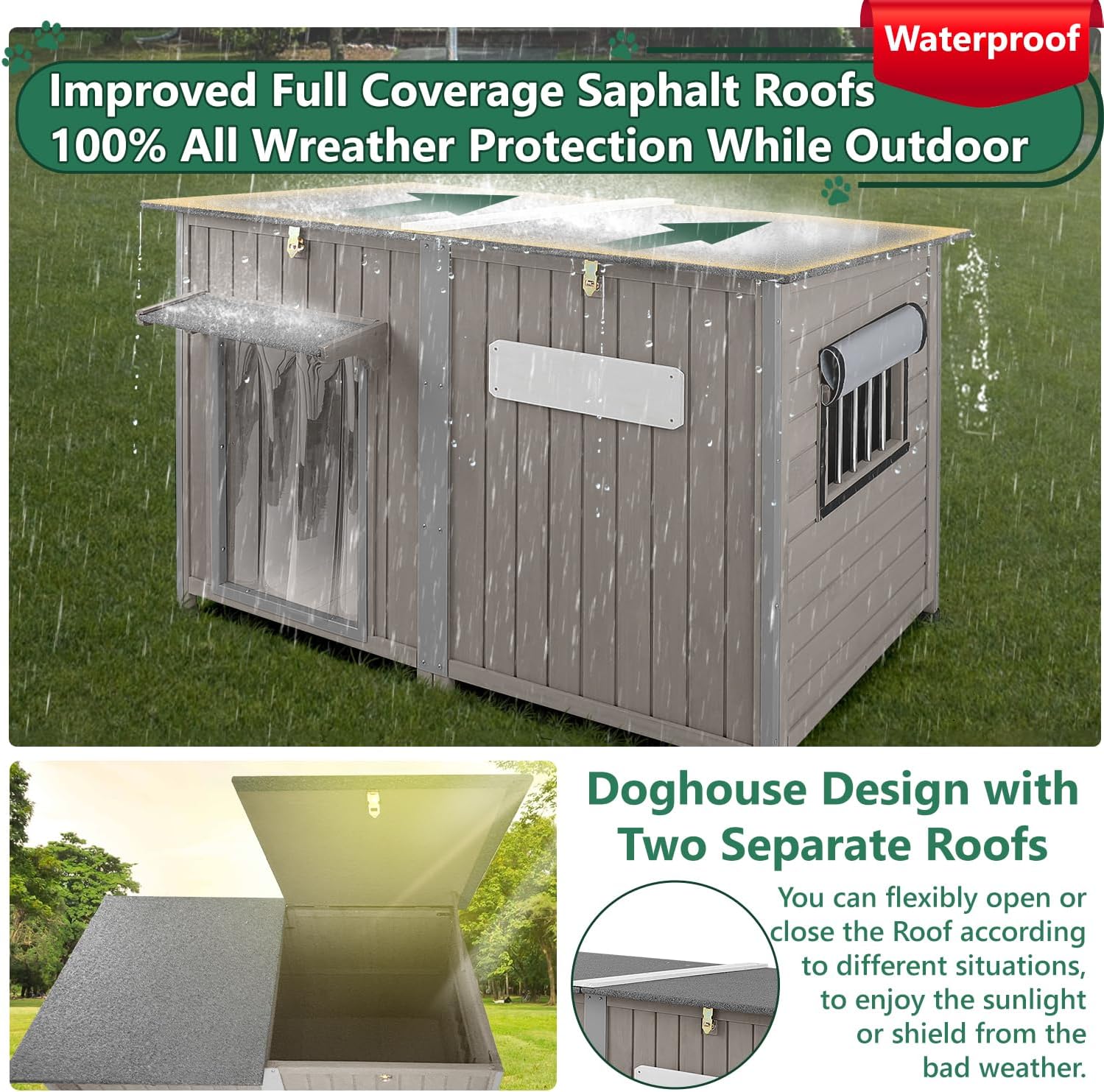 Dog house with openable roof and waterproof design