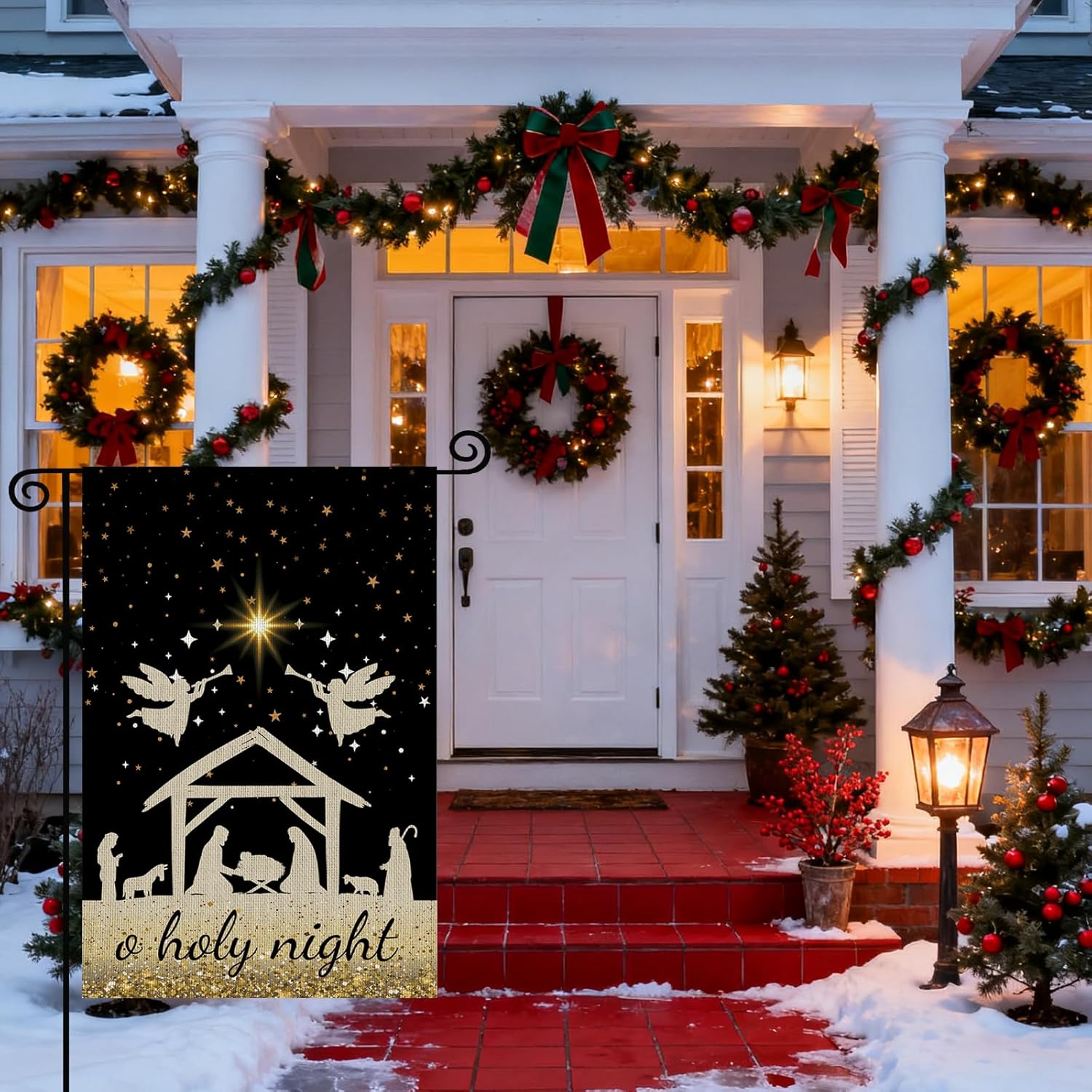 Christmas Garden Flag 12×18 Inch Double Sided Outside,Holy Night Yard Flag Jesus Nativity Winter Garden Flag,Small Burlap,for Outside Xmas Welcome Winter Holiday Yard Decoration - Image 7