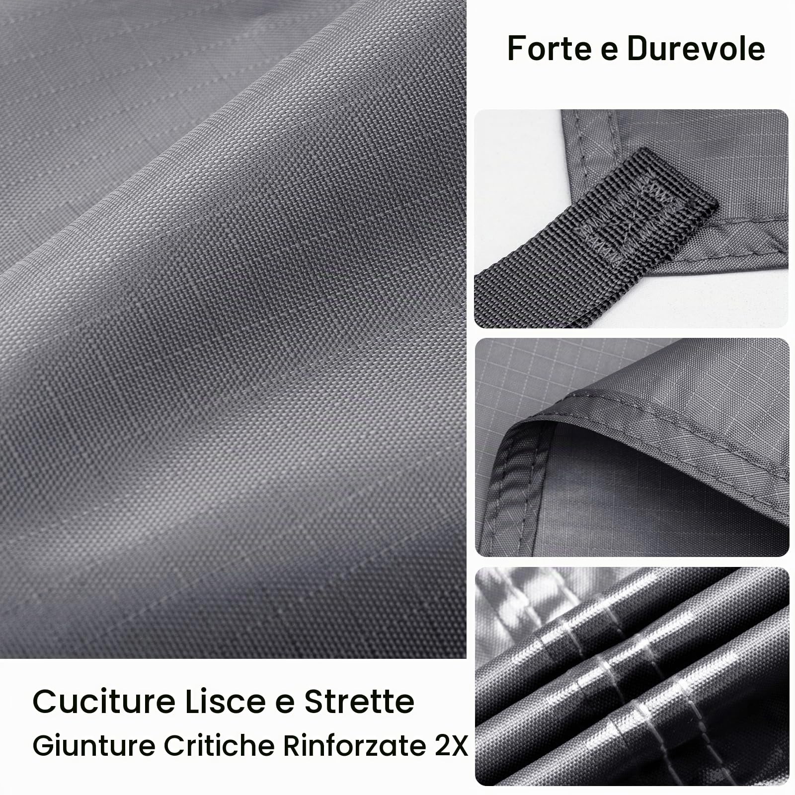 FREE SOLDIER Telo da campeggio impermeabile Tenda amaca grande Telo Telone portatile Tettoia anti-UV Riparo Blocco parasole Tendalino per campeggio Escursionismo Viaggiare(Grigio, Con chiodi)