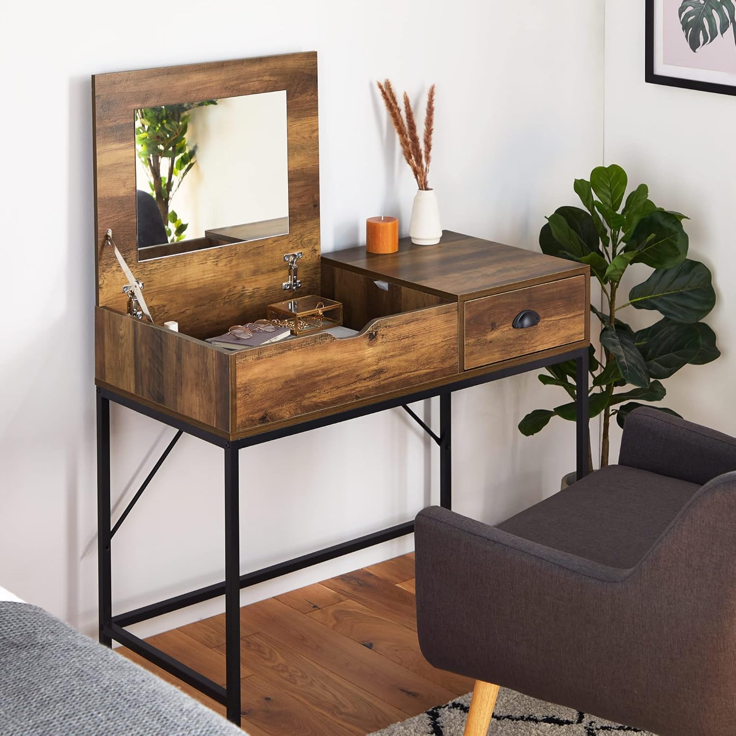 Buy VonHaus Jaxon Dressing Table with Lift Up Mirror Wood Effect