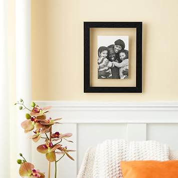 Studio Decor 8 x 10 Black Belmont Float Picture Frame with 5 x 7 Mat - Pre-attached Hanging Hardware, Horizontal or Vertical - MDF, 1 Pack