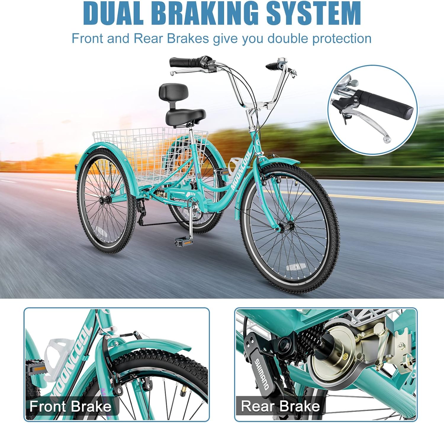 DoCred Adult Tricycles, 3 Wheel Bikes for Adults 20/24/26 inch 7 Speed Adult Trikes Bicycles Cruise Trike with Shopping Basket for Seniors, Women, Men