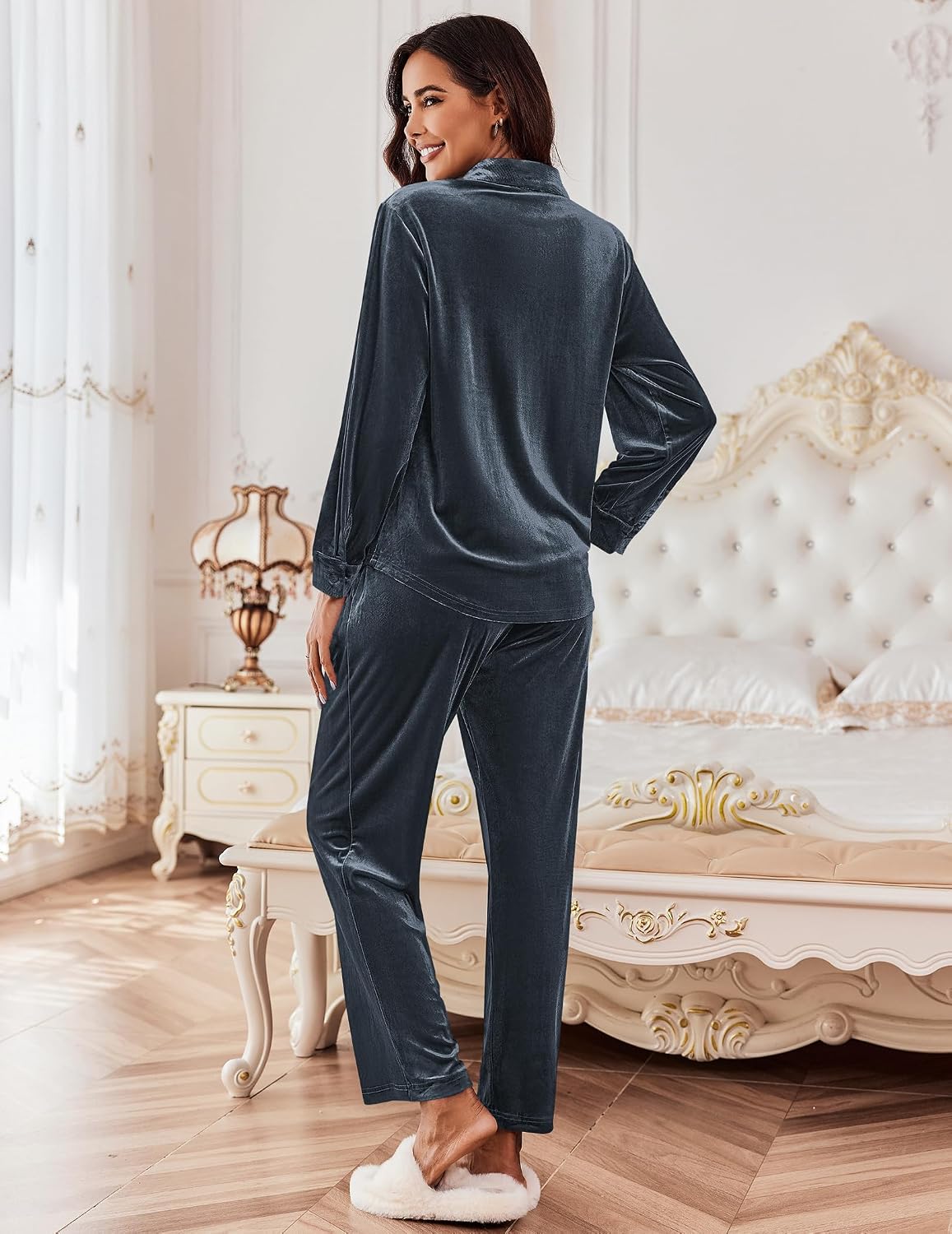 Ekouaer Velour Track Suits for Women Long Sleeve Pajama Set Casual 2 Piece Loungewear