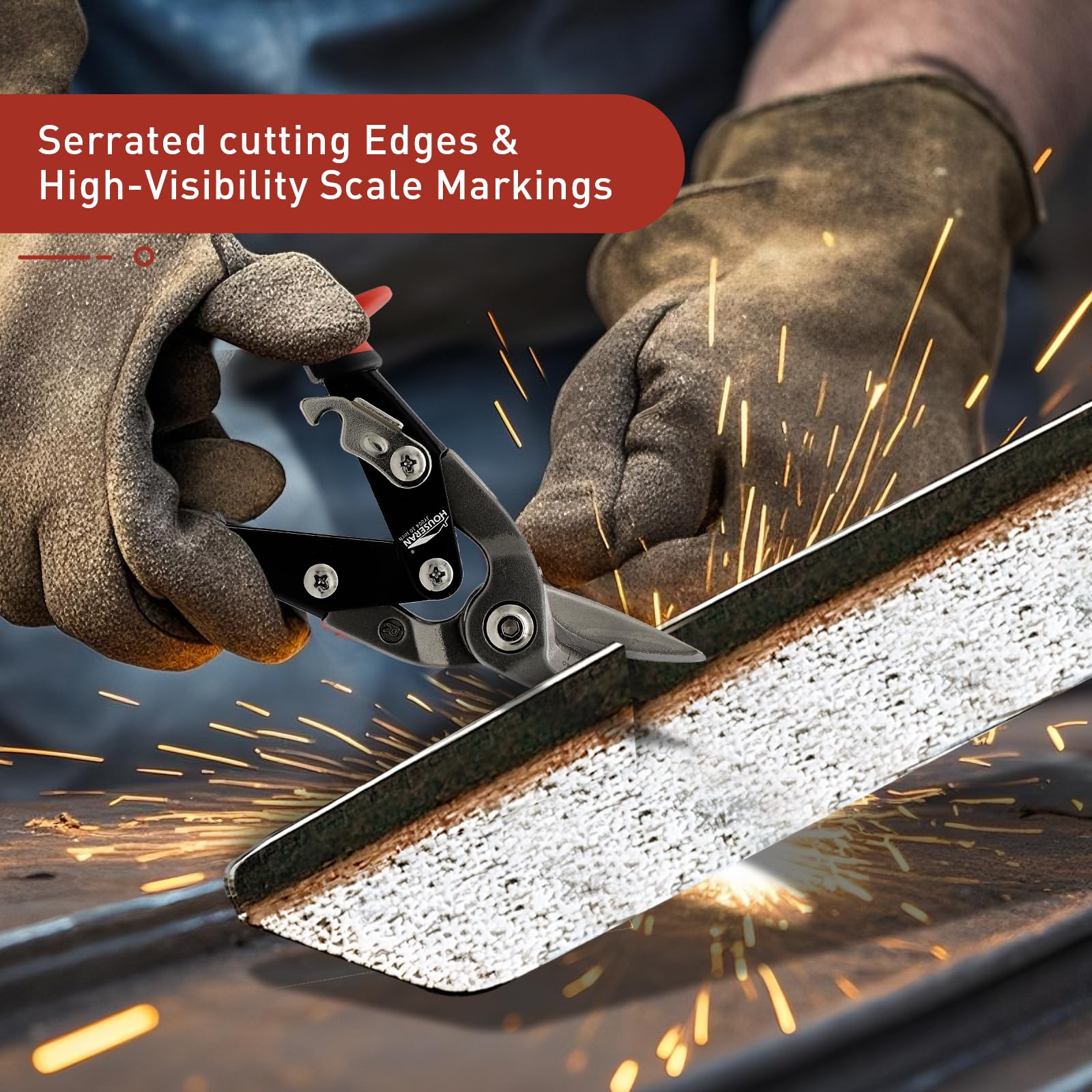 HOUSERAN 3-Piece Aviation Tin Snips Set, 10 Inch Straight, Left & Right Cut Offset Heavy Duty Metal Cutters - Image 4
