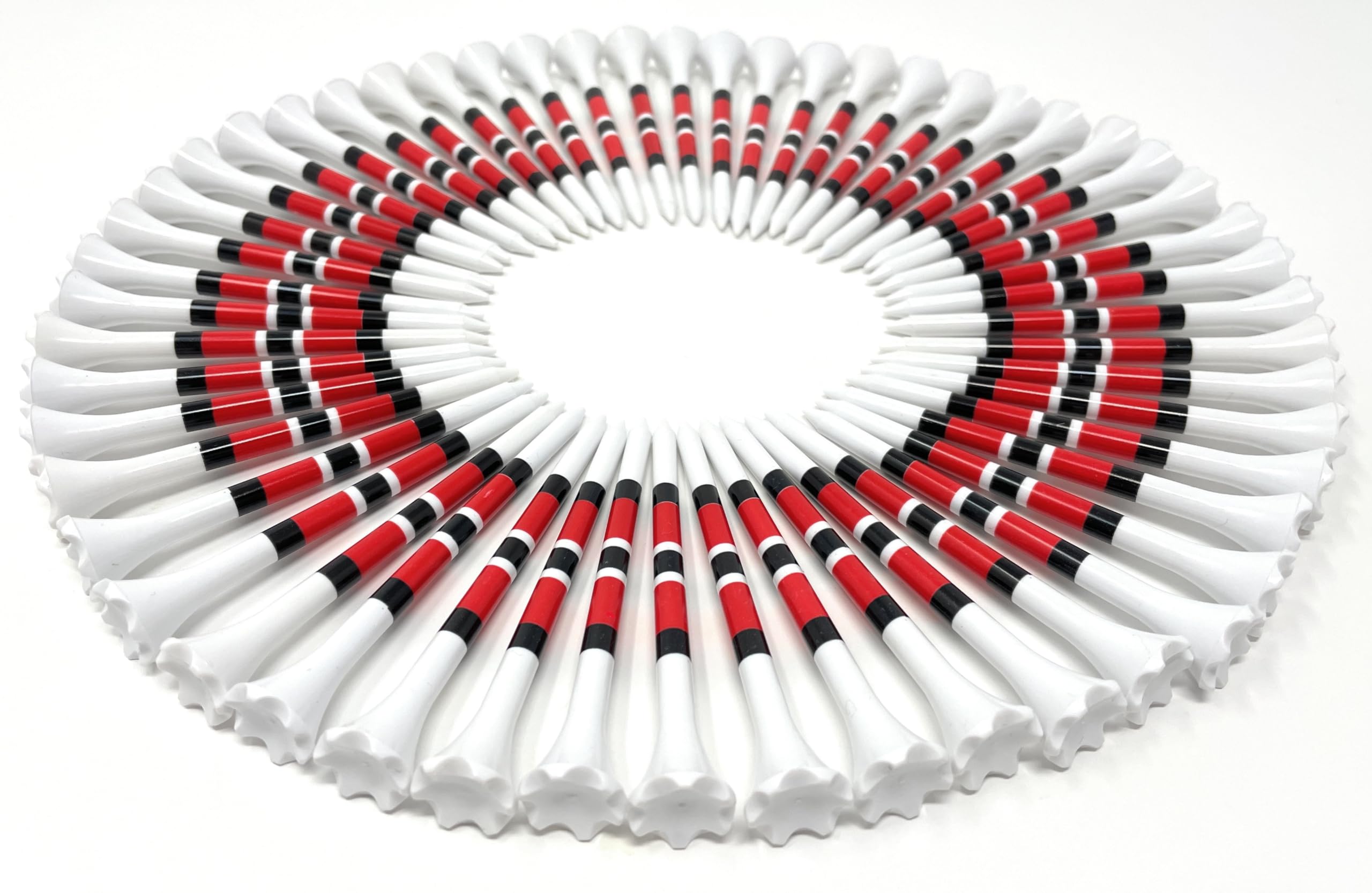 NorthPointe Tees de golf de plástico de 3 ¼ pulgadas, color blanco con rayas rojas o verdes, 100 tees de golf de plástico a granel