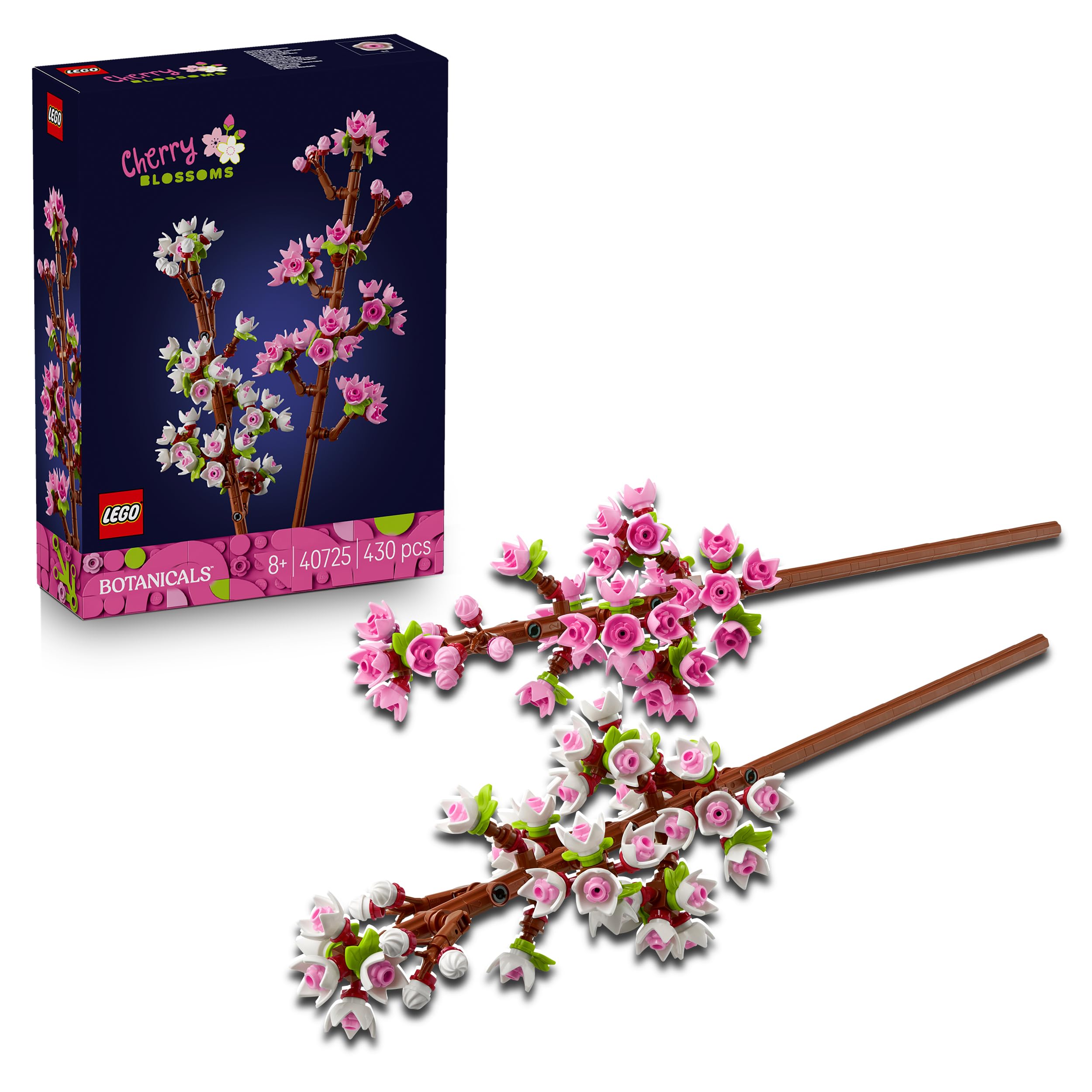 LEGO Botanicals Kirschblüten - Spielzeug mit Kunstblumen – Kreative Deko für Schreibtisch – Spielset mit Blumen zum Bauen und Ausstellen Geschenk für Mädchen und Teenager ab 8 Jahren – 40725
