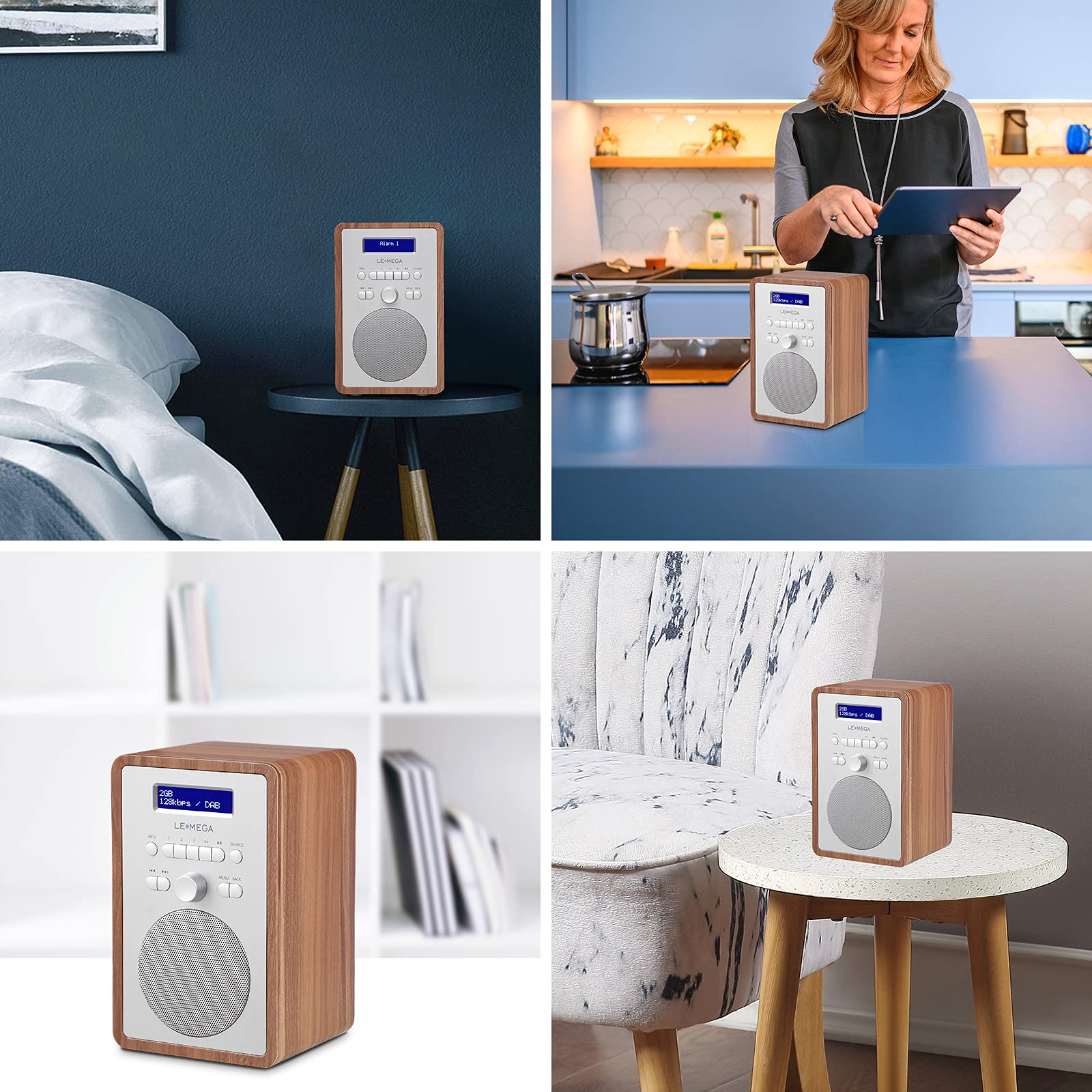 LEMEGA CR2+ DAB/DAB+ Digitalradio,UKW-Digitalradio,DAB-Radio Netzbetrieben,Doppelter Wecker,Küchen-Schlaf-Snooze-Timer,20 voreingestellte Sender,Kopfhörerausgang,Holzeffekt (Walnuss)