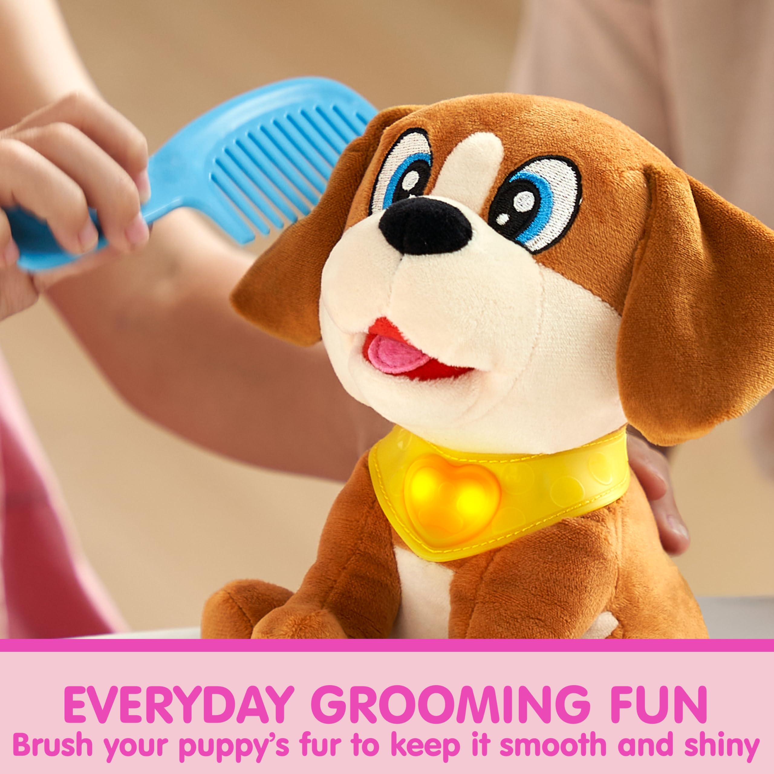 JOYIN Juguetes de peluche para perros para niños, juguete interactivo para cachorros con luces y sonidos, juguetes para el cuidado de mascotas con transportador y accesorios, juego de simulación para