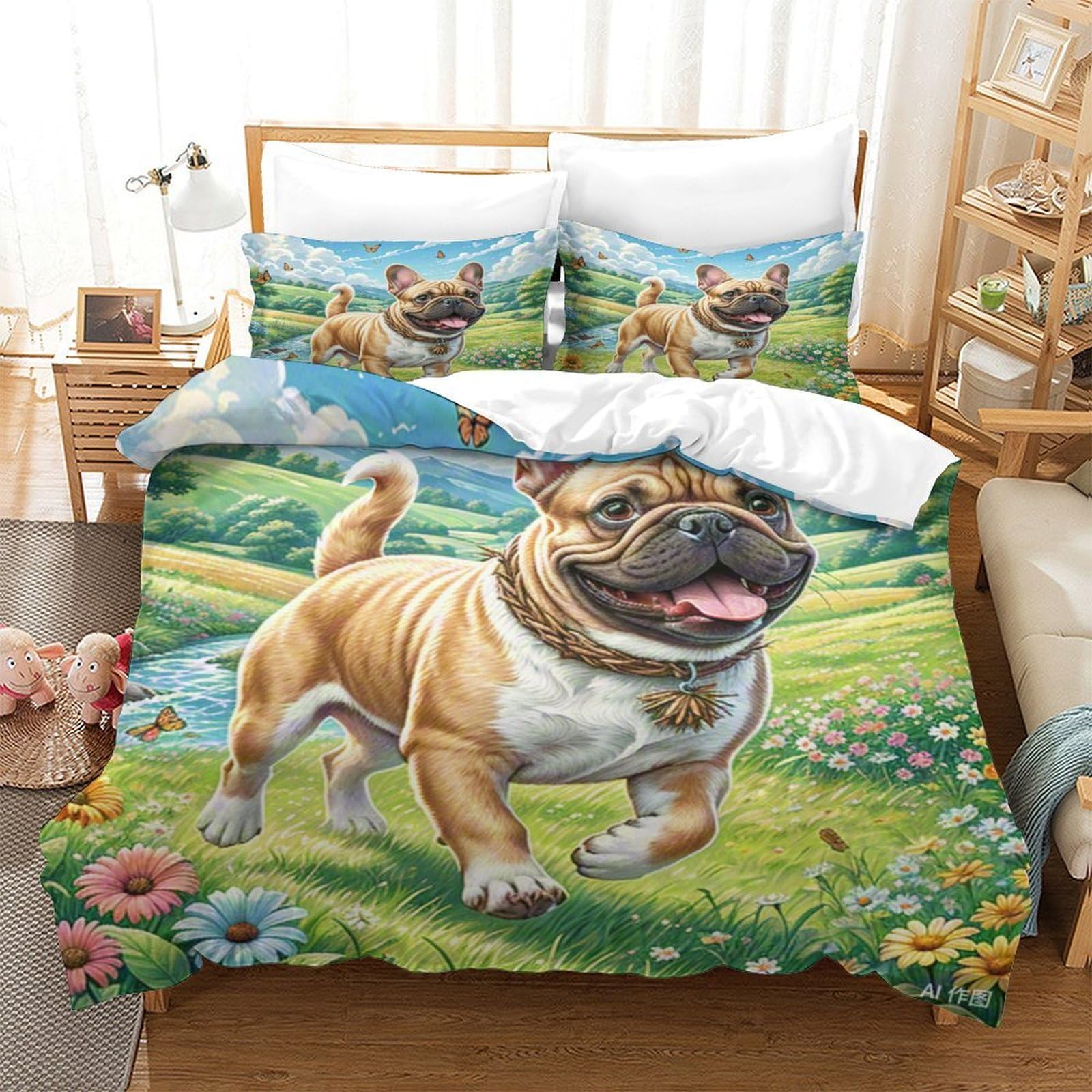 Housse de couette Cairn Terrier 3D en microfibre 140x200 cm avec taie d'oreiller pour lit enfant