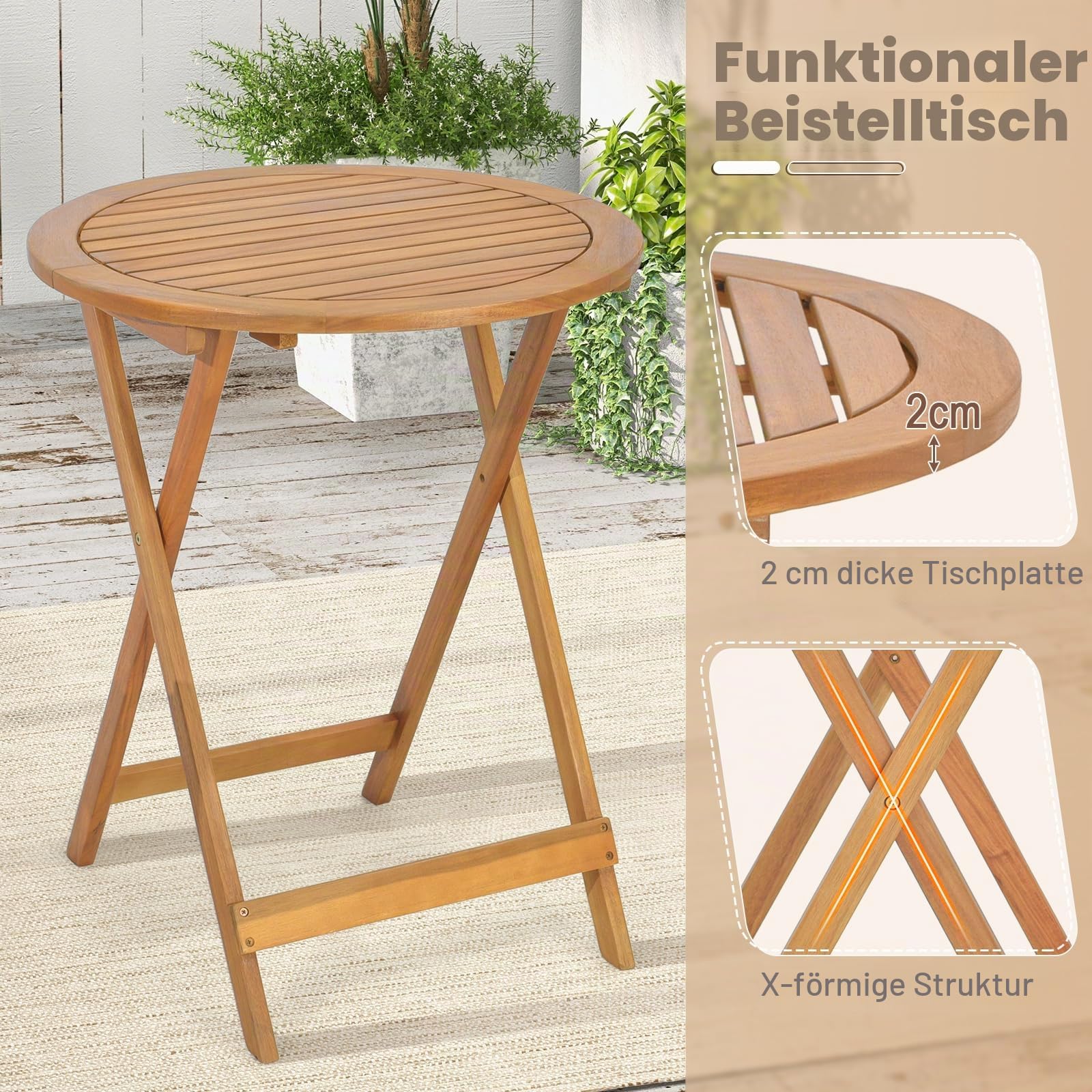GIANTEX Balkonmöbel Kleiner Balkon, Bistrotisch mit 2 Stühlen, Gartenmöbel Set Holz klappbar, Balkonset Bistroset Outdoor, Terrassenmöbel 2 Personen, Garten Sitzgruppe Sitzgarnitur Gartengarnitur