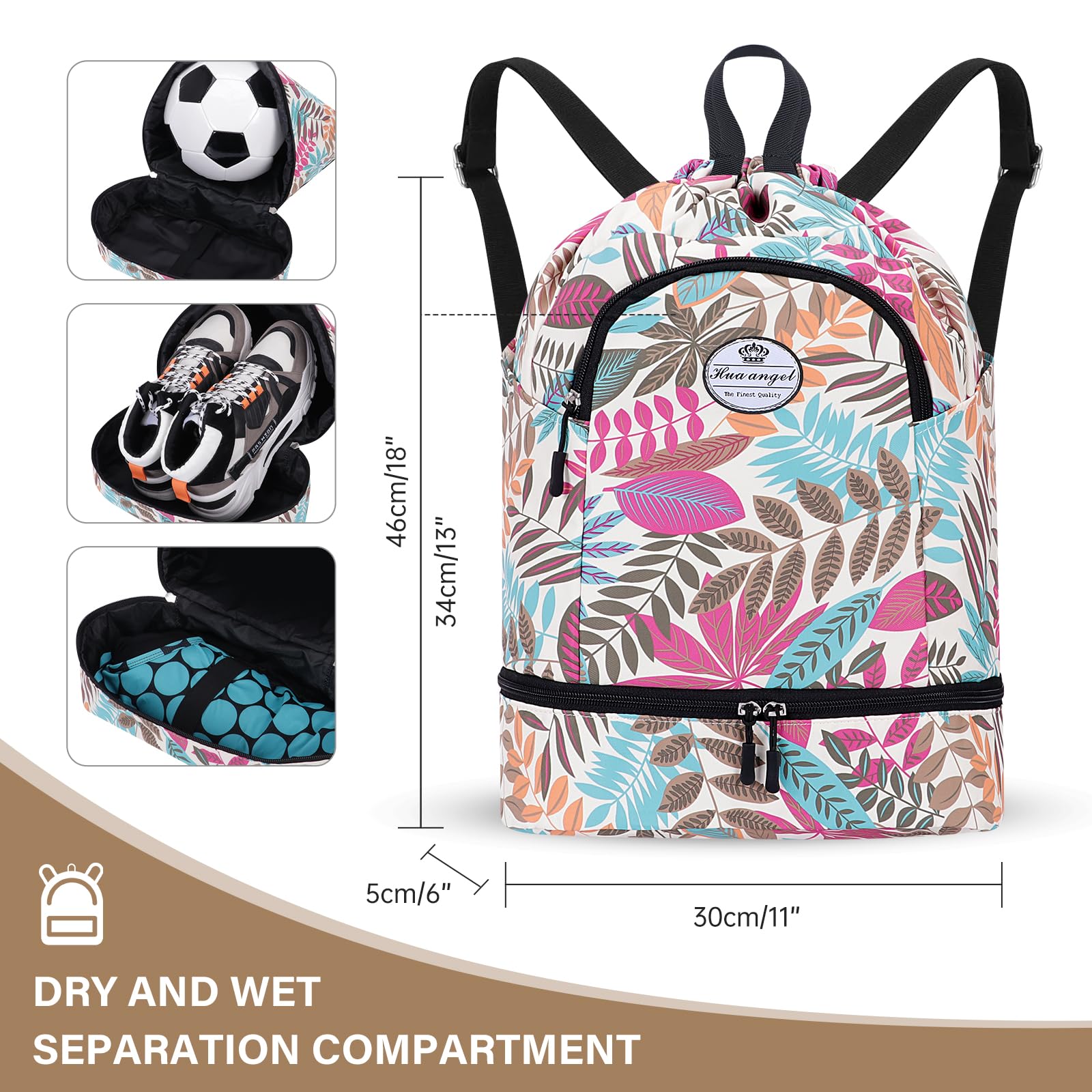 HUA ANGEL Unisex Drawstring Backpack Sports Gym Bag Drawstring Bag Weekend Daypack With Shoe Compartment for Women Men Basketball Football Outdoor Fitness Yoga Swimming Beach - Image 4