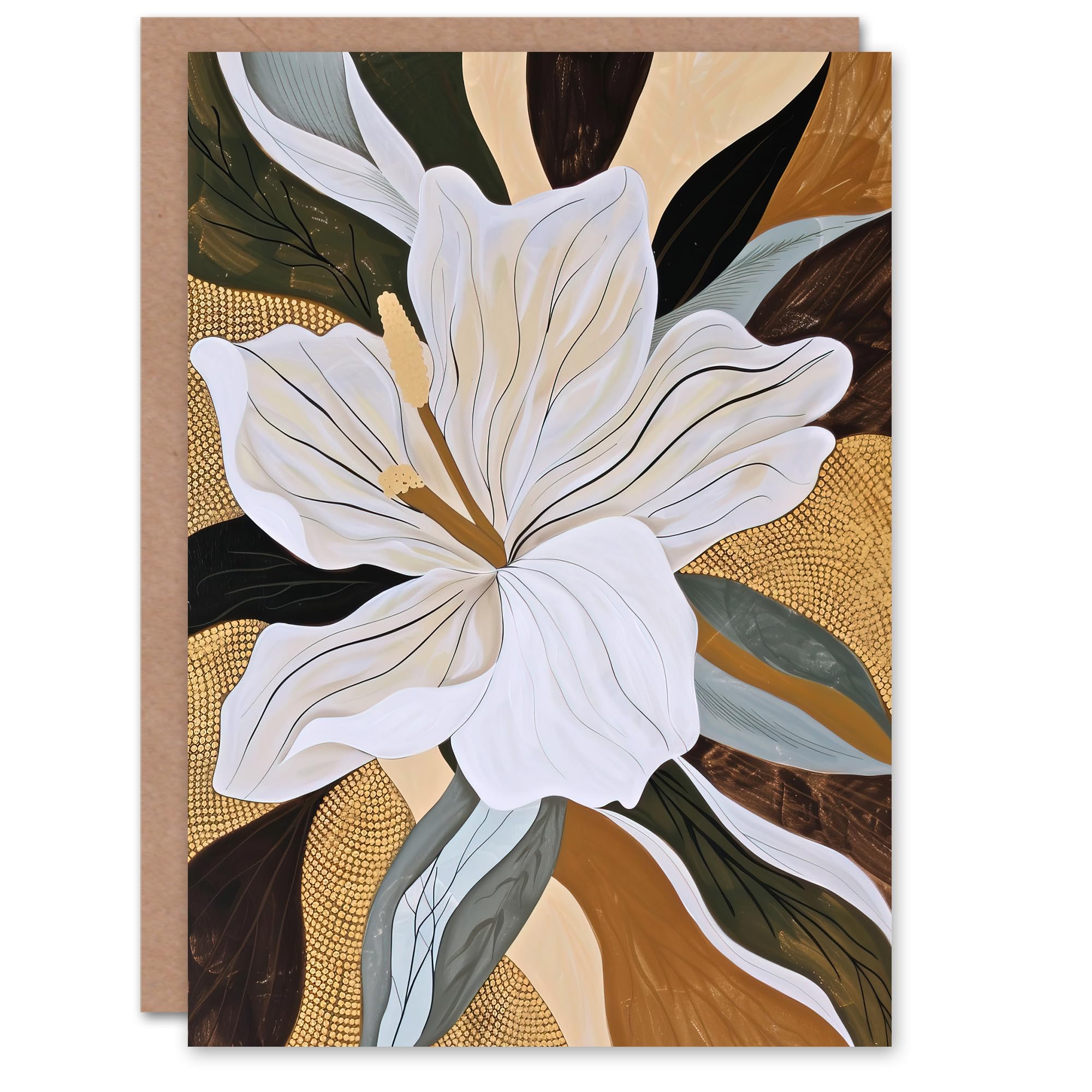 Artery8 Greeting Card Lily Flower Painting Earth Tone Delicate Floral For Her Woman Sympathy Card