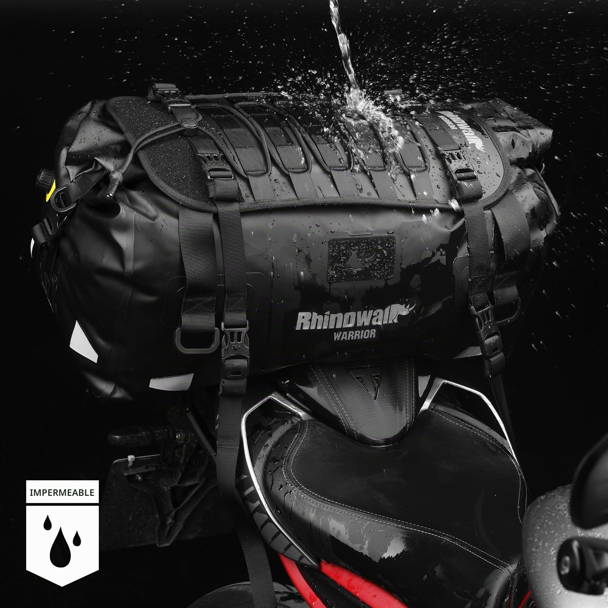 Bolsa trasera para moto Rhinowalk, equipaje de viaje impermeable para motocicleta con gran capacidad de almacenamiento para camping, navegación en bote, ciclismo, 40L - Negro