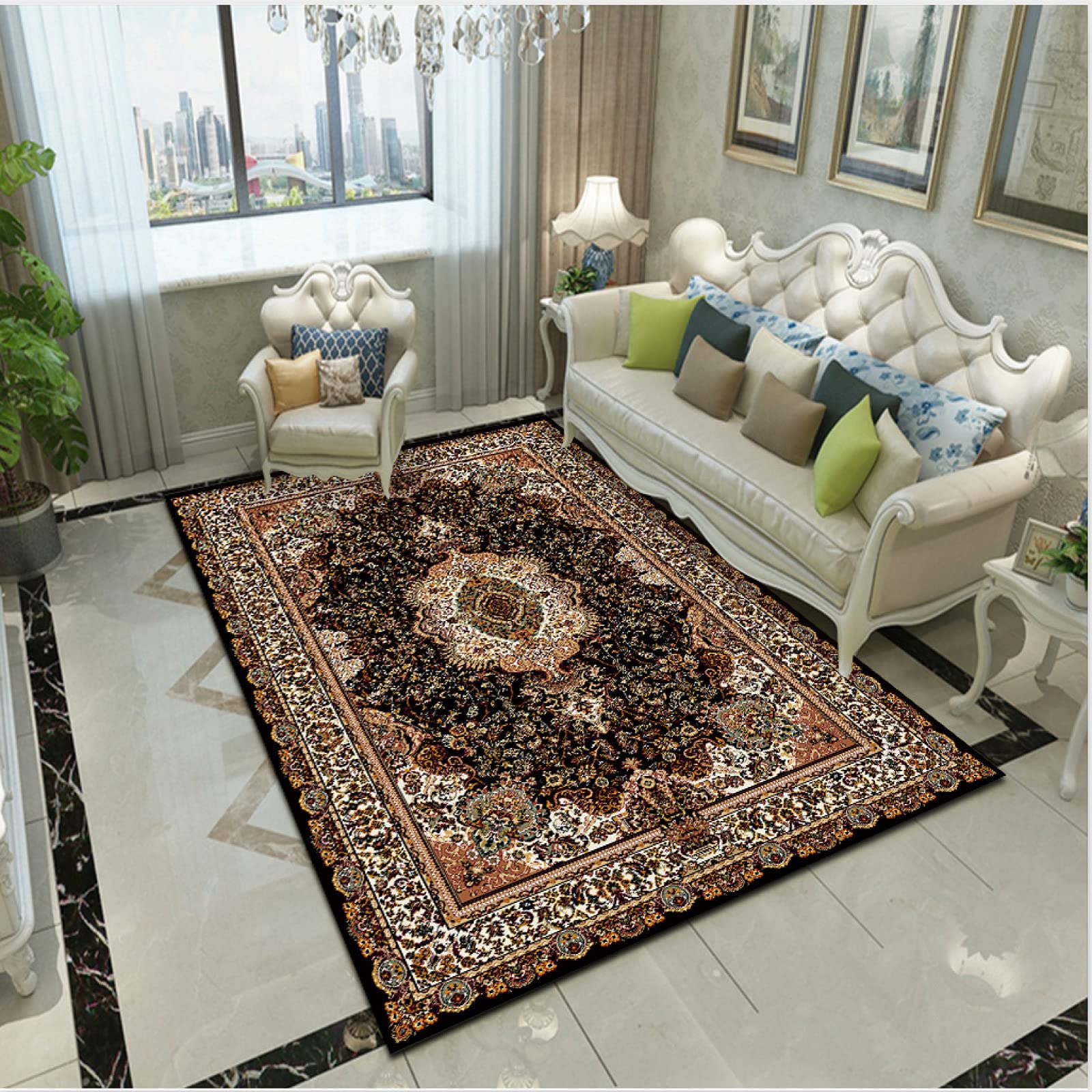 Tapis traditionnel géométrique vintage 180x280 cm grand format salon