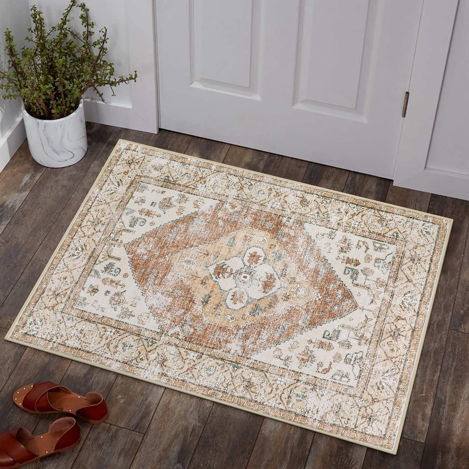 Boho Kitchen Rugs Washable - 2x3 Small Non-Slip Entry Rugs for Inside House Oriental Throw Area Rugs for Bedroom Accent Distressed Floor Doormat Carpet for Bathroom Entryway Laundry Living Room