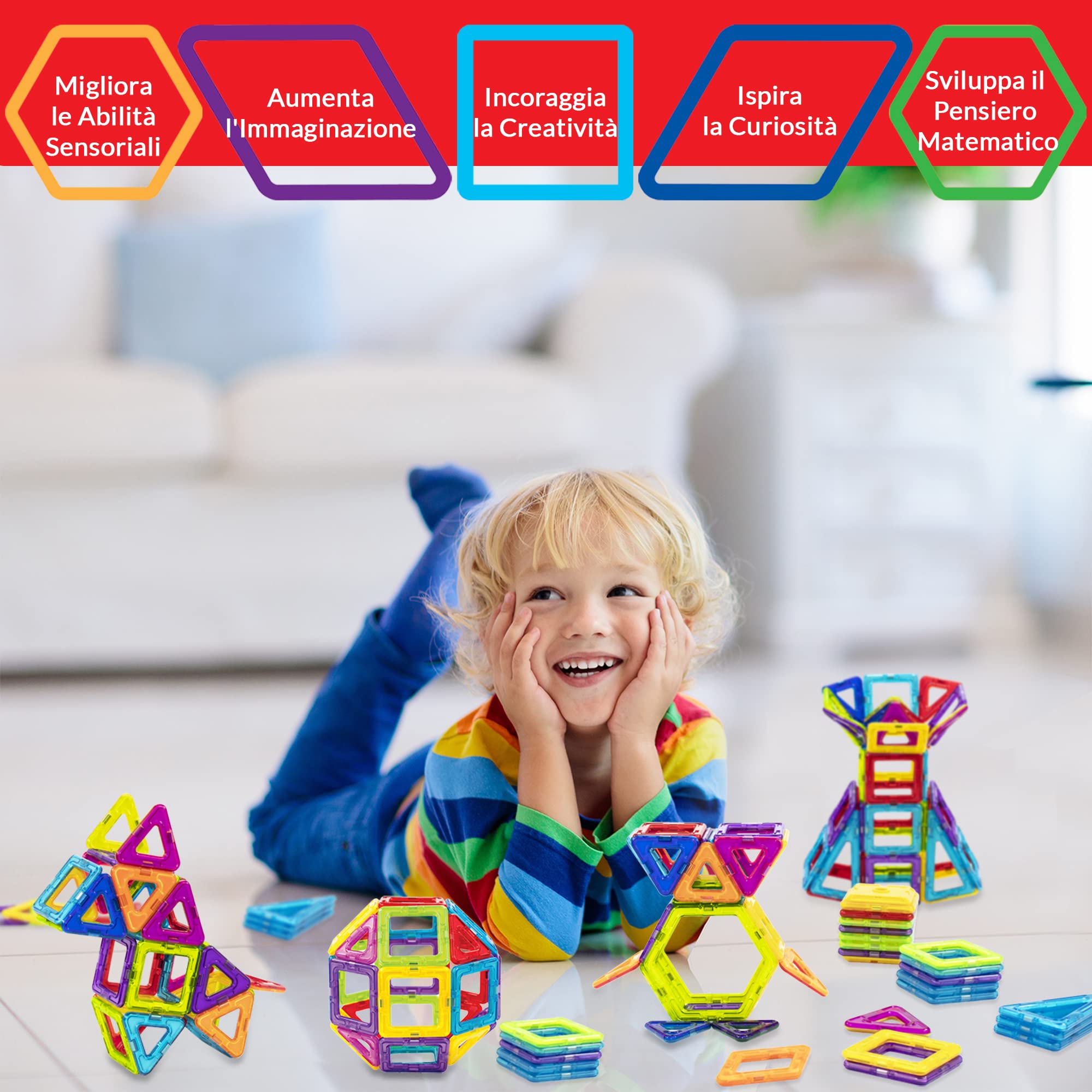 Limmys Magnetic Building Blocks – Unique Magnetic Tiles Construction Toys for Boys and Girls – STEM Educational Toy (42 Pezzi)