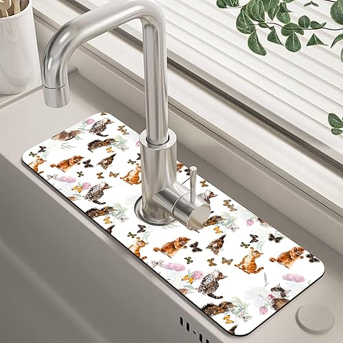 Miniatura 35 de Tapete protector contra salpicaduras para fregadero de cocina floral naranja retro de los años 70, tapete absorbente de secado rápido, tapete de