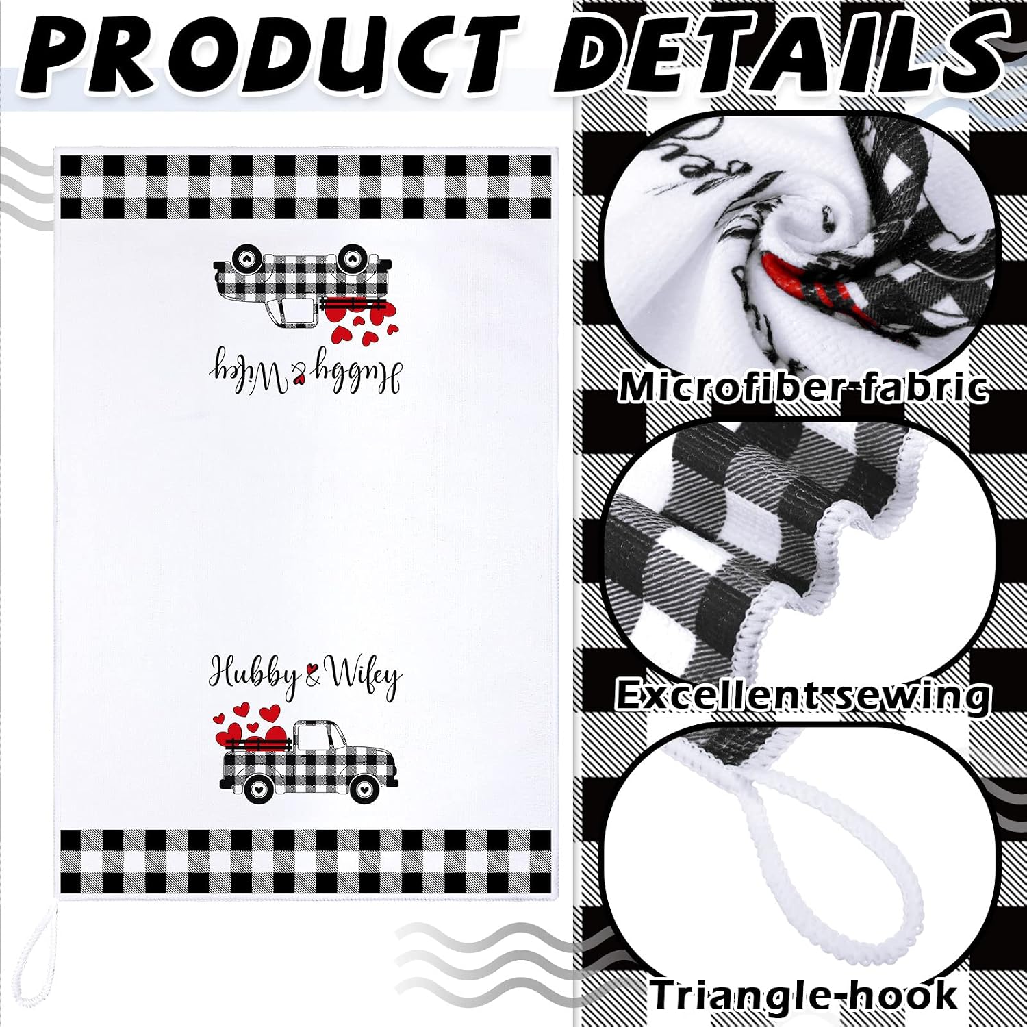 Oudain 4 Pcs Mr and Mrs Gifts Kitchen Towels for Wedding Gifts Love Hubby Wifey His and Hers Buffalo Plaid Dish Towers Bridal Shower Housewarming Gift for Kitchen Decor Home