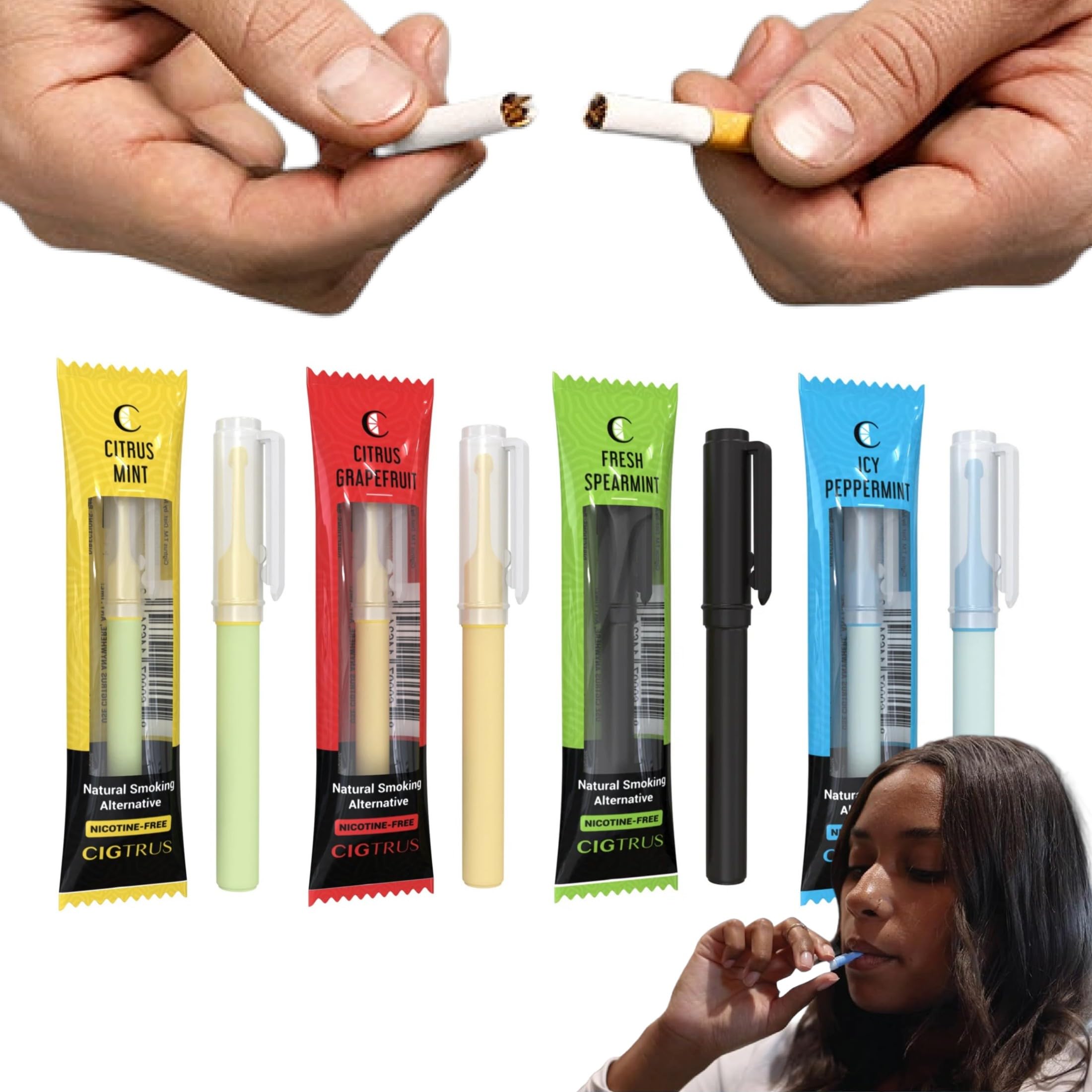 Cigtrus Quit Smoking Smokeless Inhaler – Natural, Nicotine-Free, Vaporless & Non-Electric – Helps Curb Cravings, Oral Fixation & Lung Detox Support – Variety 4-Pack